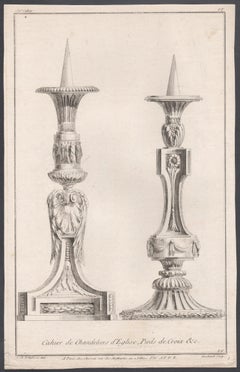 French Neoclassical Design for Candlesticks, engraving after Delafosse