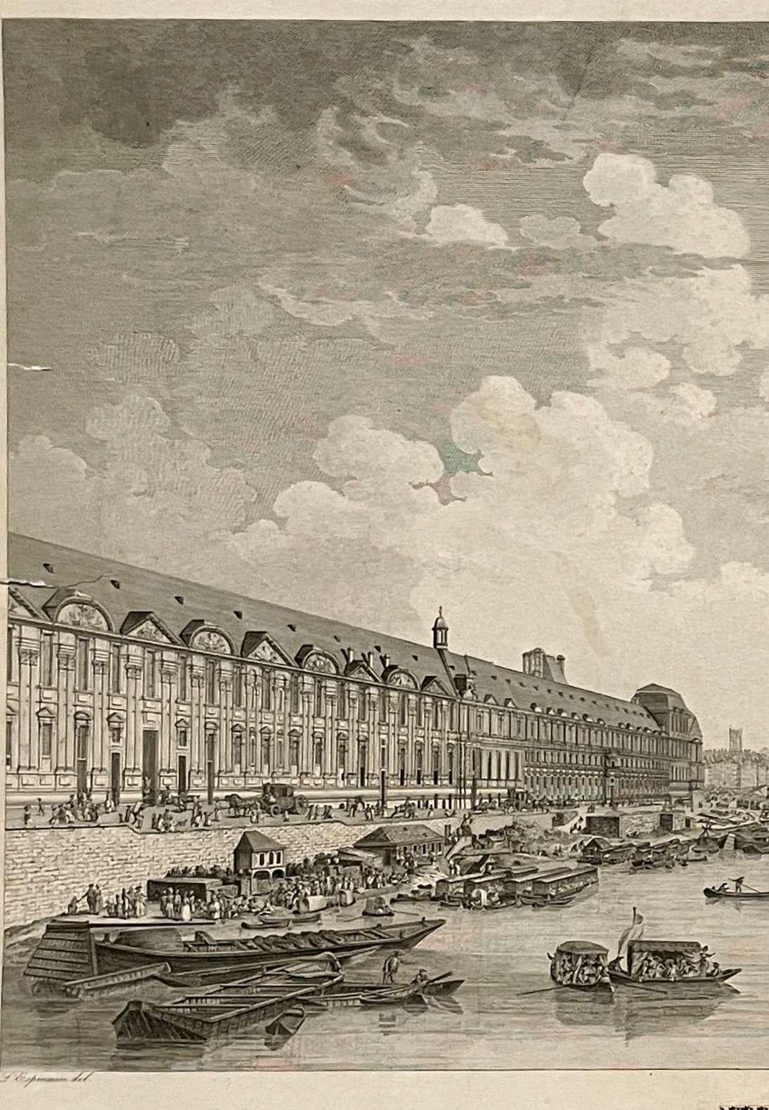 Vue intérieure de Paris prise du milieu du Pont Royal regardant le Pont Neuf - French School Print by Pierre Gabriel Berthault