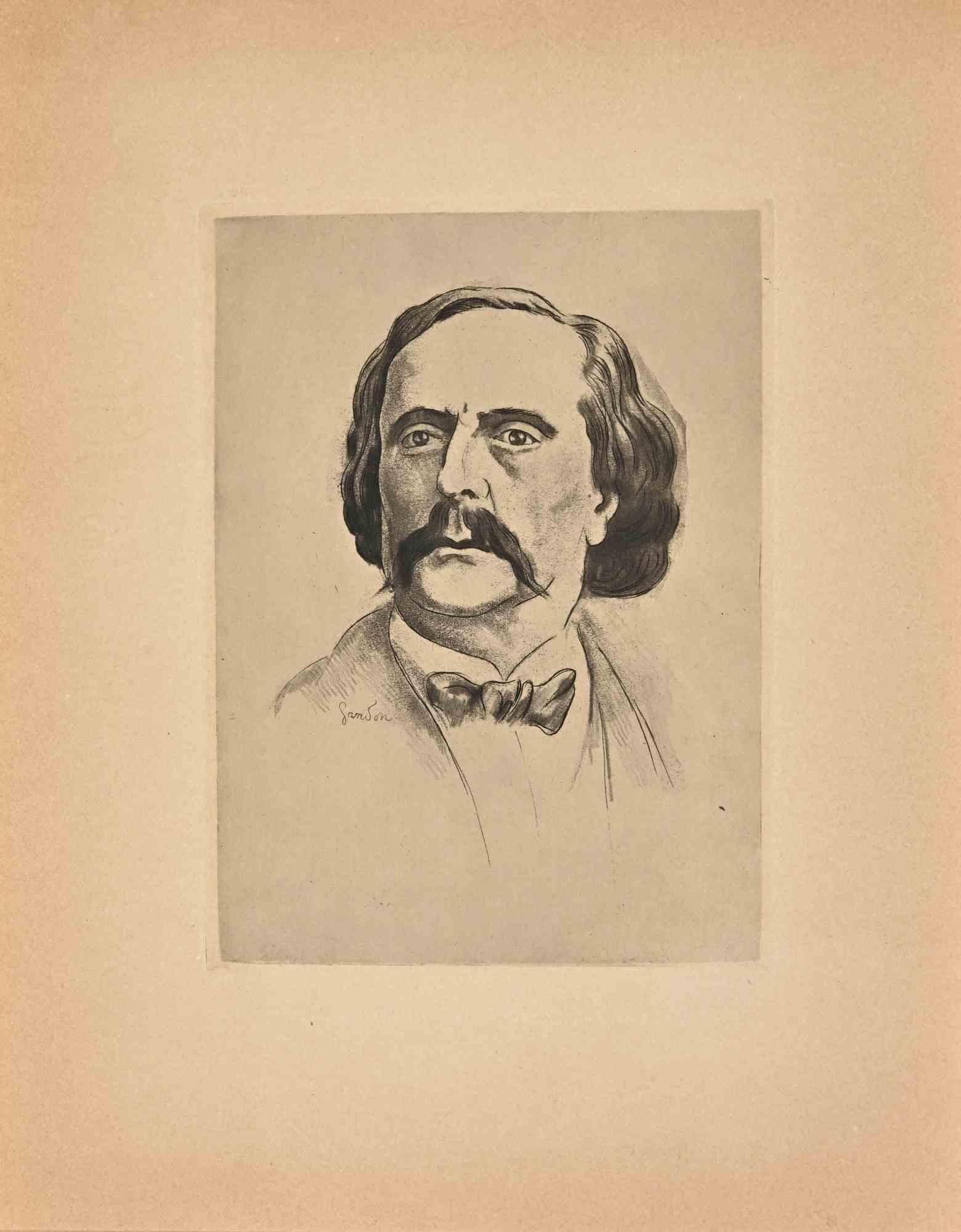 Das Porträt von Jules Barbey d'Aurevilly ist ein modernes Kunstwerk von Pierre Gandon.

Schwarz-Weiß-Radierung auf cremefarbenem Papier.

Signiert auf der Platte.

Gute Bedingungen.

Das Porträt von Jules Barbey d'Aurevilly wurde mit weichen