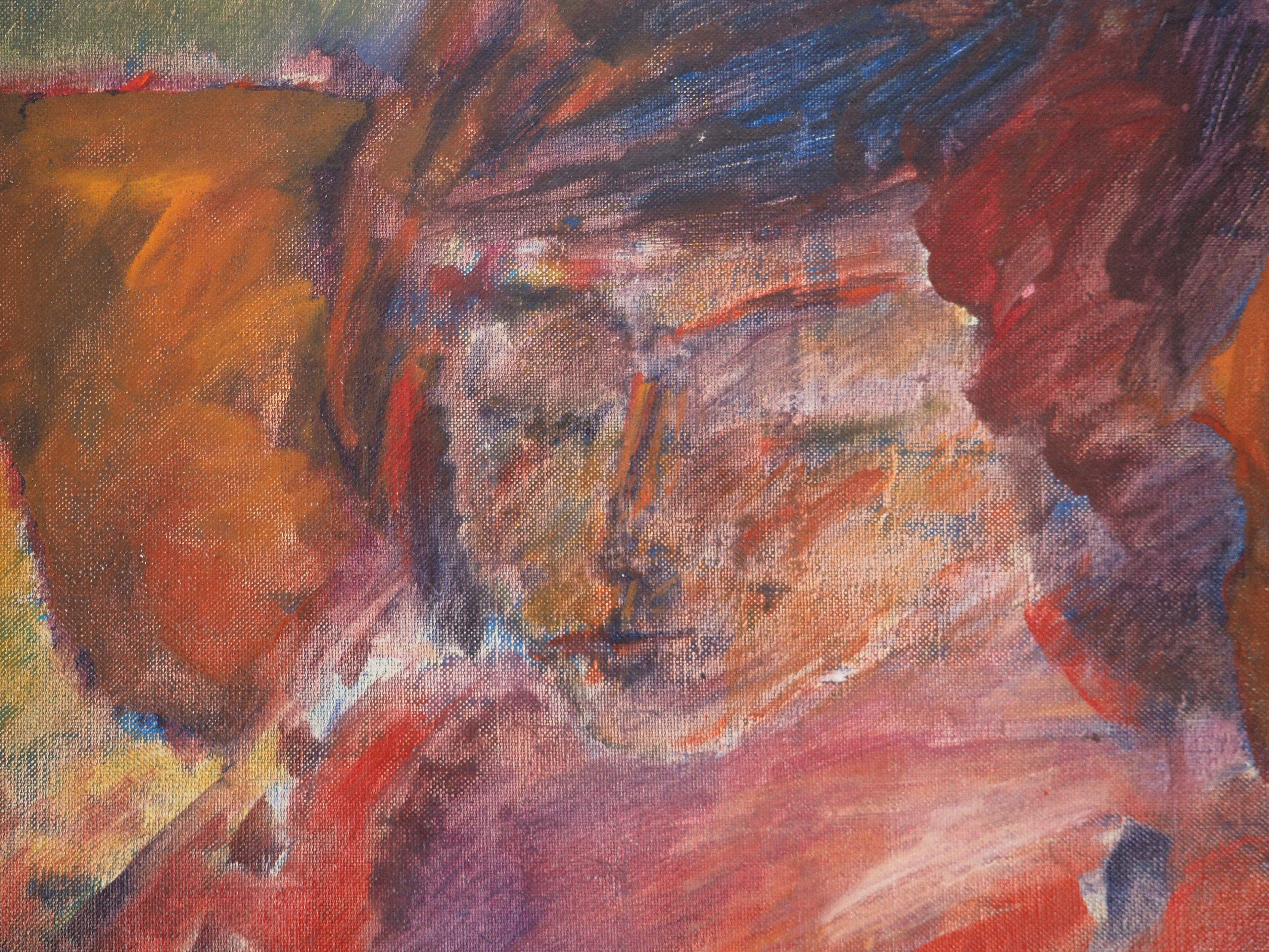 Fauvism : Dreaming Model - Original oil on canvas, Signed - Brown Portrait Painting by Pierre Garcia Fons
