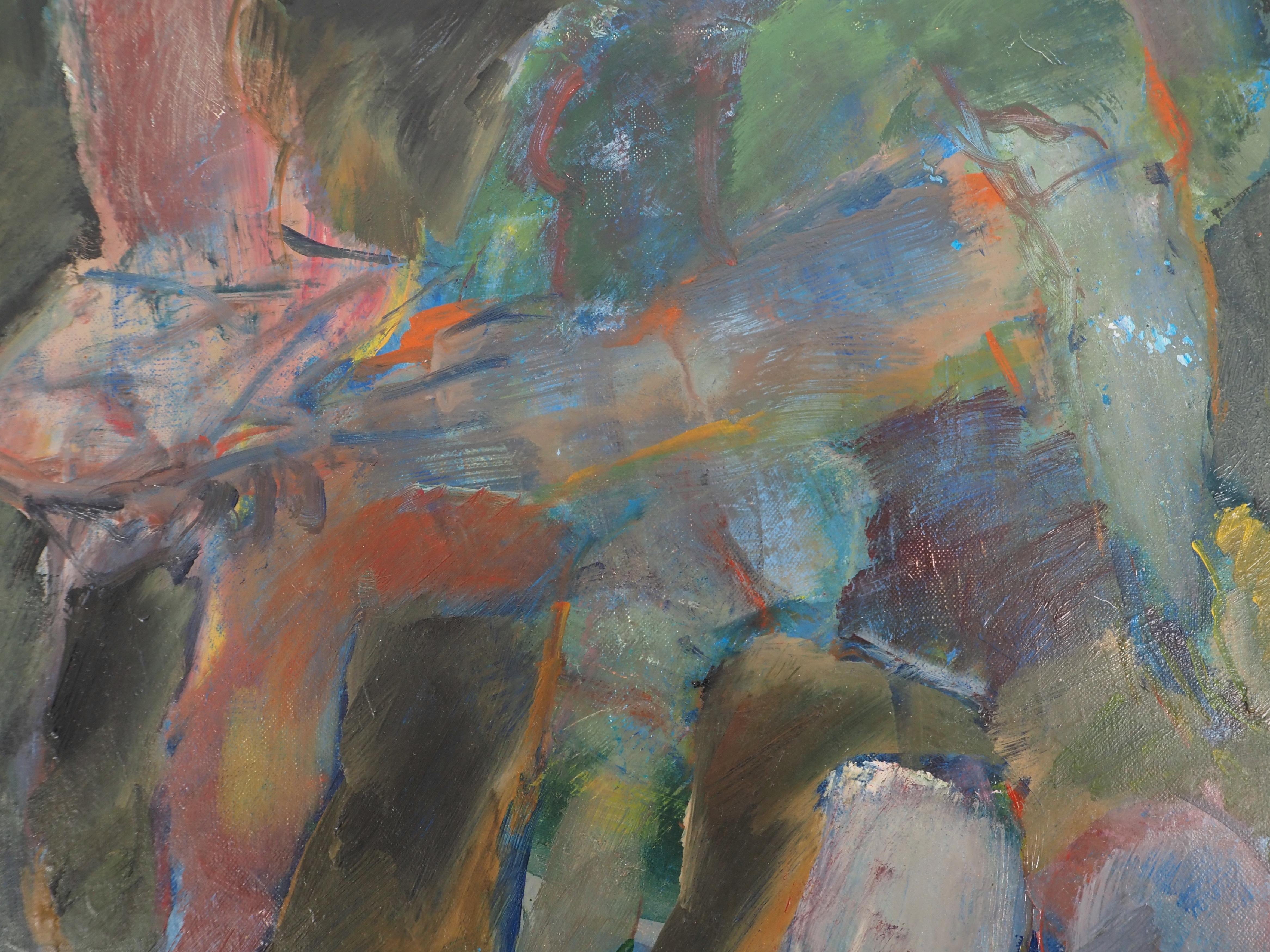 Maternity : Mother and Son Reading - Original oil on canvas, Signed For Sale 3