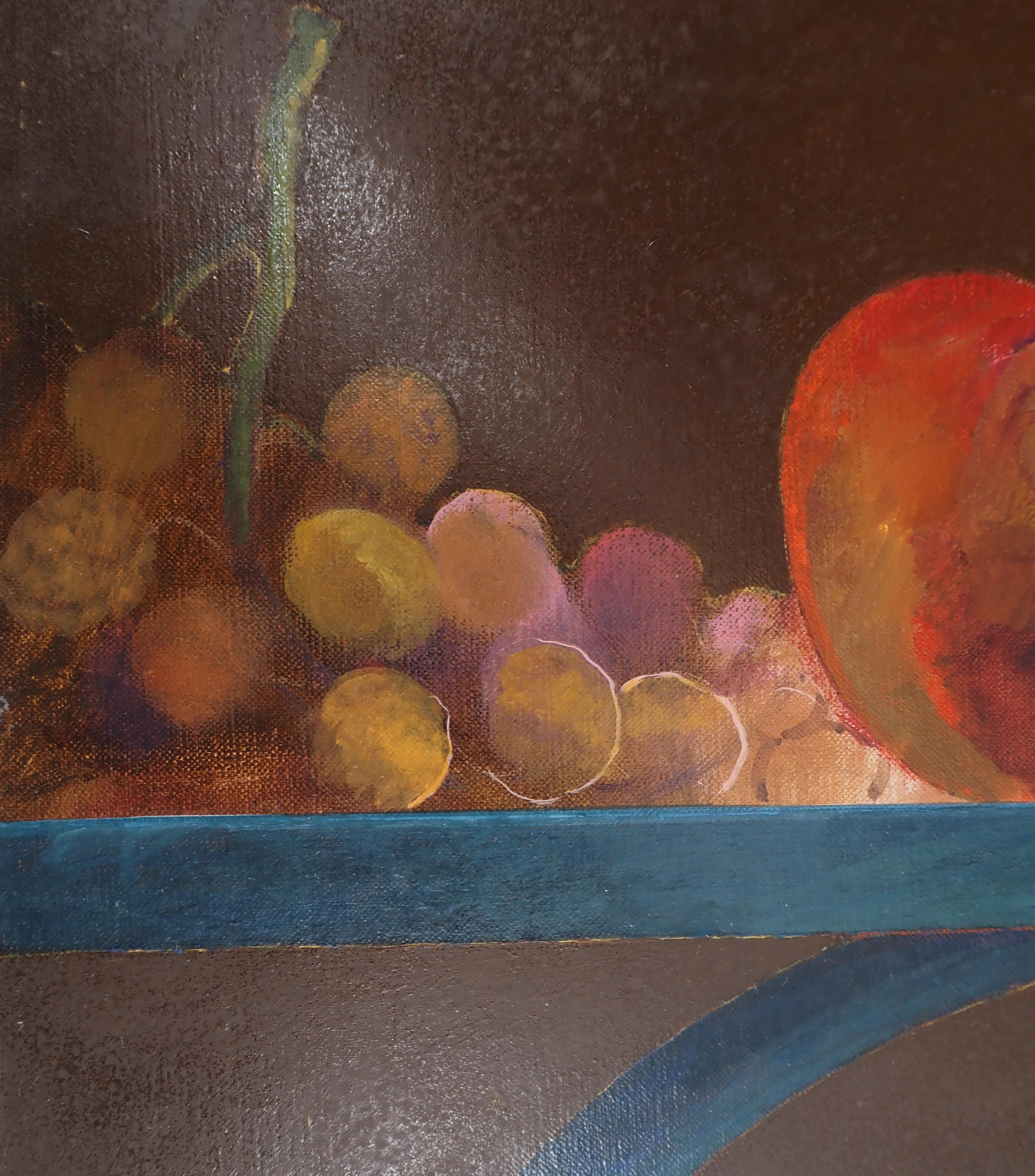Portrait : Fruit and Mirror - Original oil on canvas, Signed  For Sale 5
