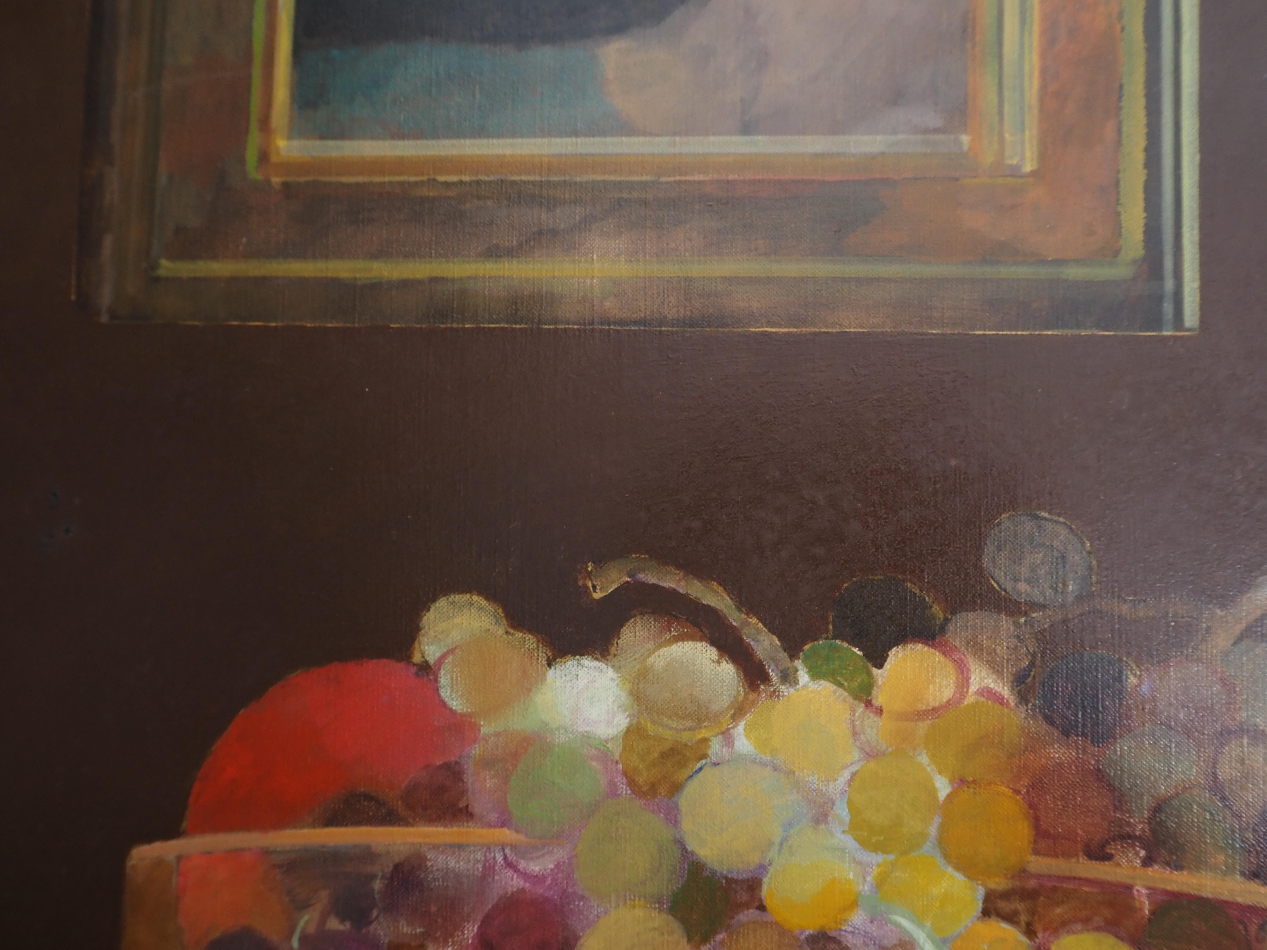 Portrait : Fruit and Mirror - Original oil on canvas, Signed  For Sale 7