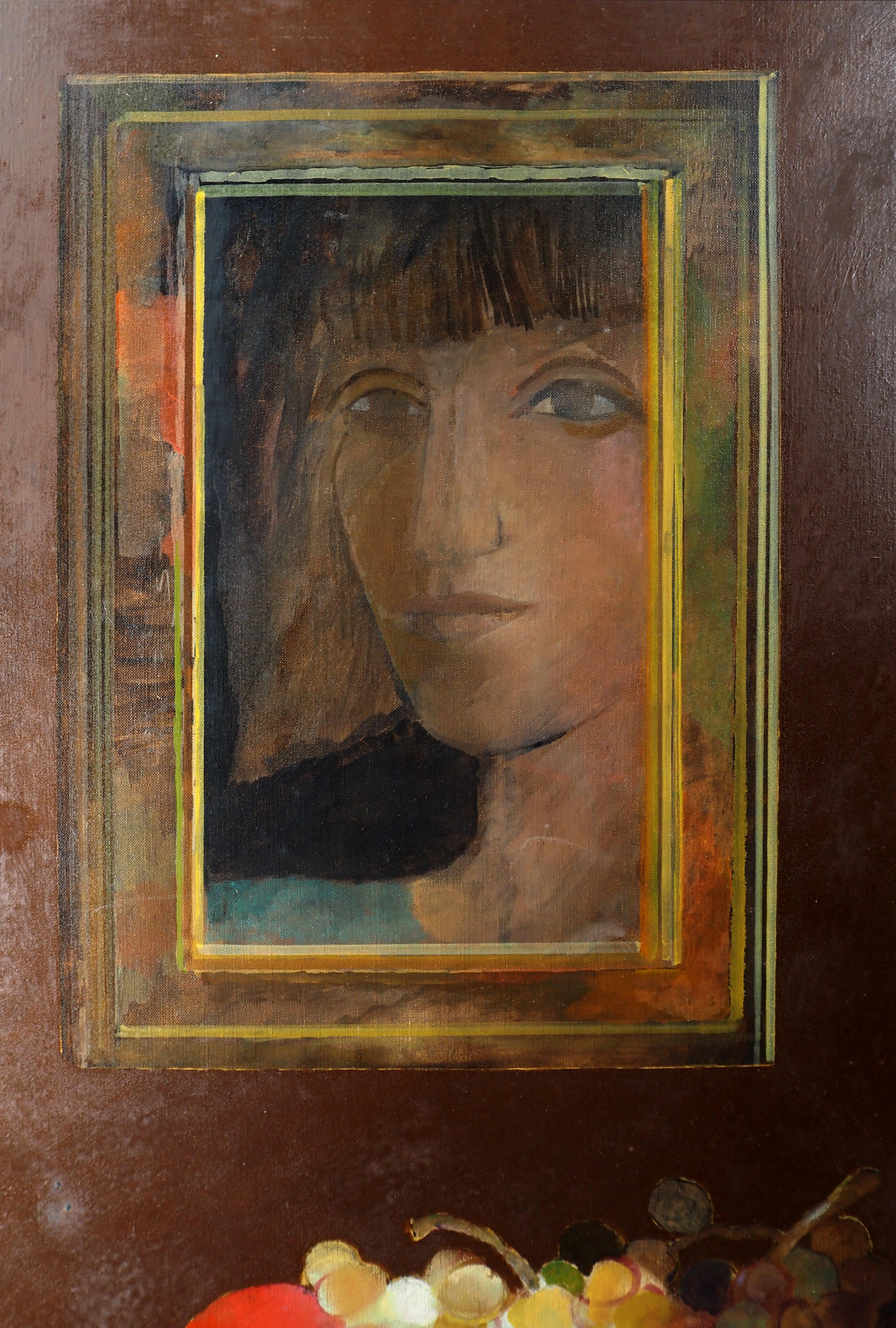 Porträt : Obst und Spiegel - Original Öl auf Leinwand, Signiert  (Post-Impressionismus), Painting, von Pierre Garcia Fons