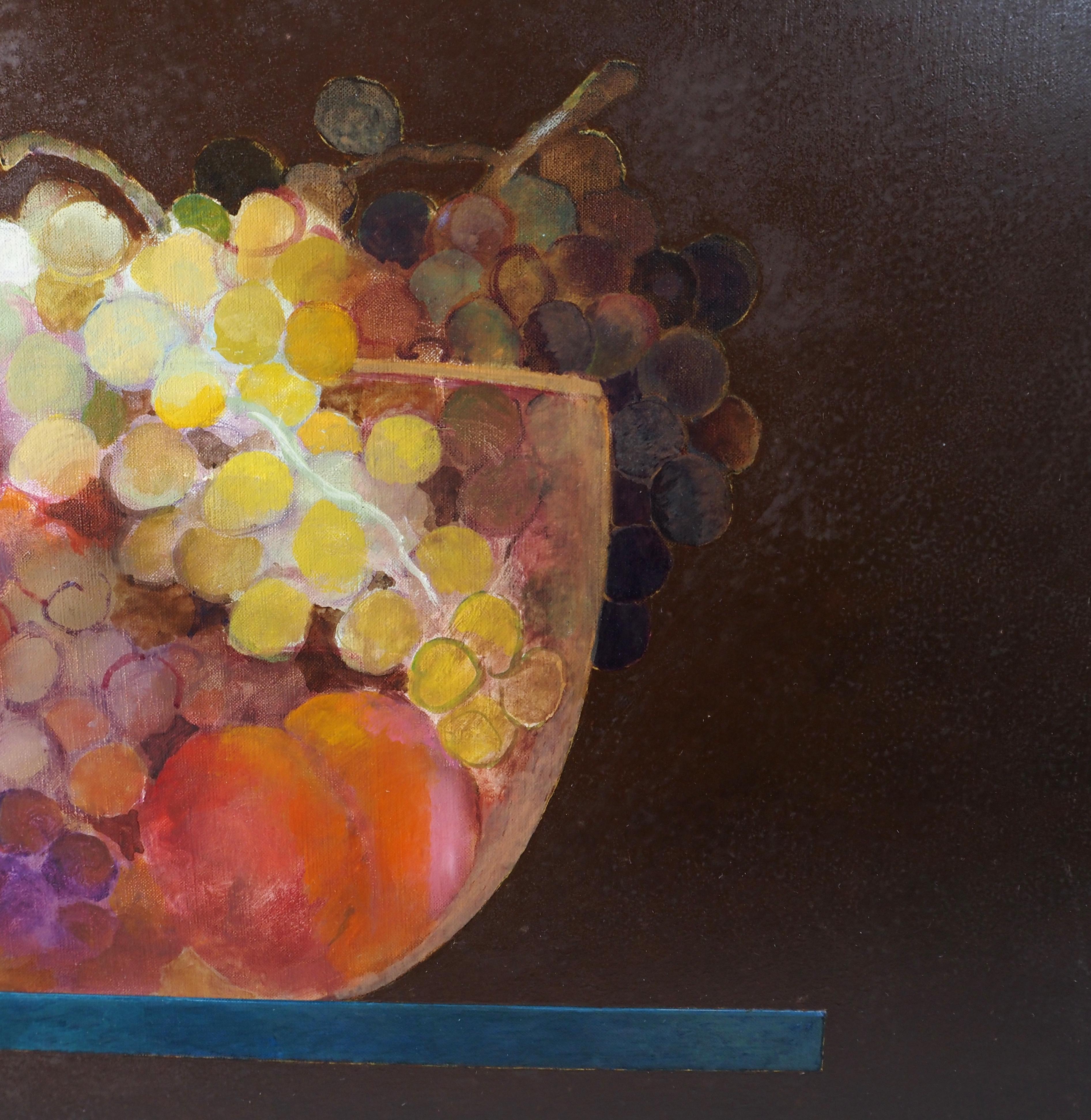 Portrait : Fruit and Mirror - Original oil on canvas, Signed  - Brown Figurative Painting by Pierre Garcia Fons