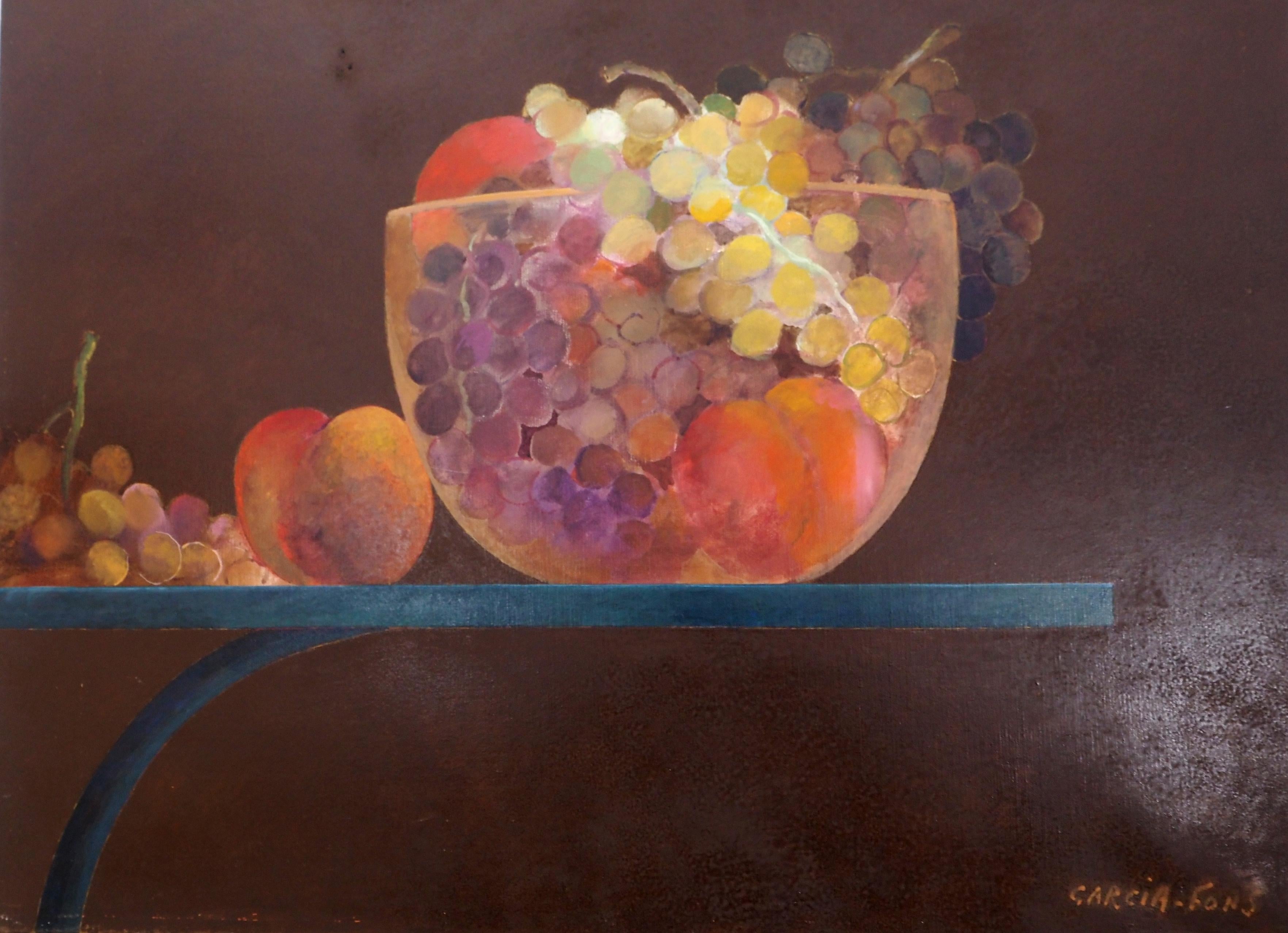 Portrait : Fruit and Mirror - Original oil on canvas, Signed  For Sale 1