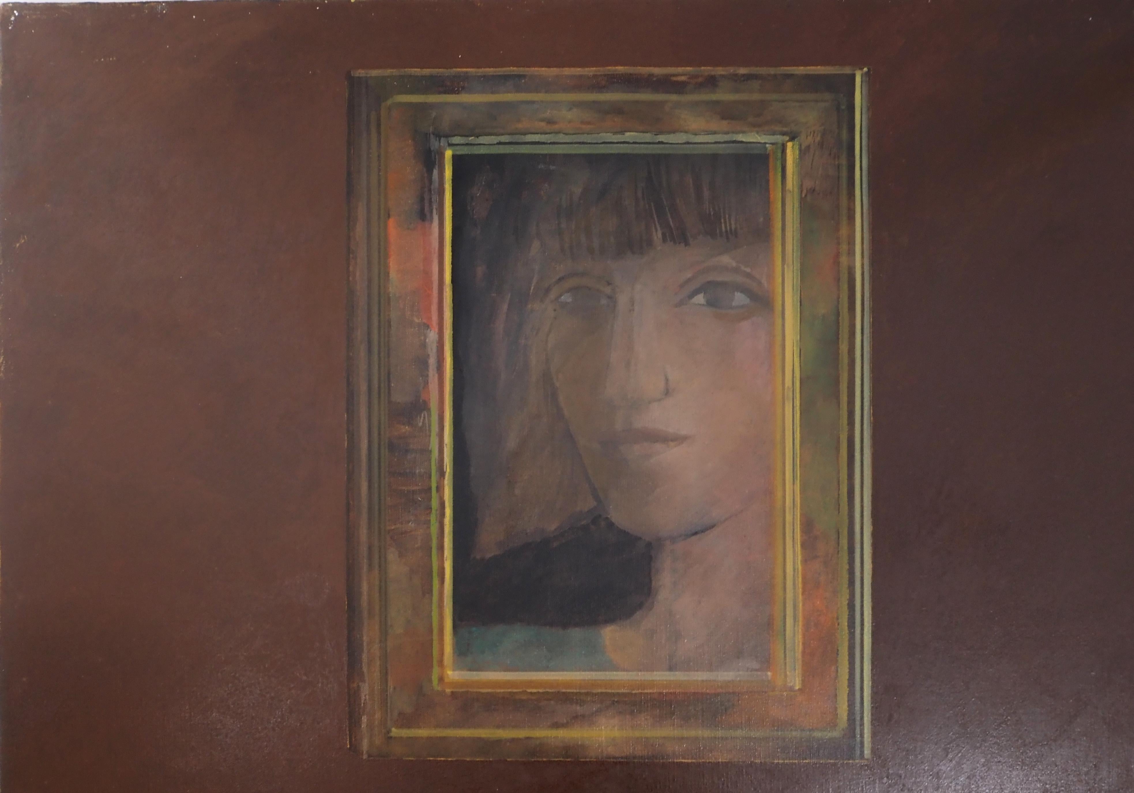 Porträt : Obst und Spiegel - Original Öl auf Leinwand, Signiert  im Angebot 2