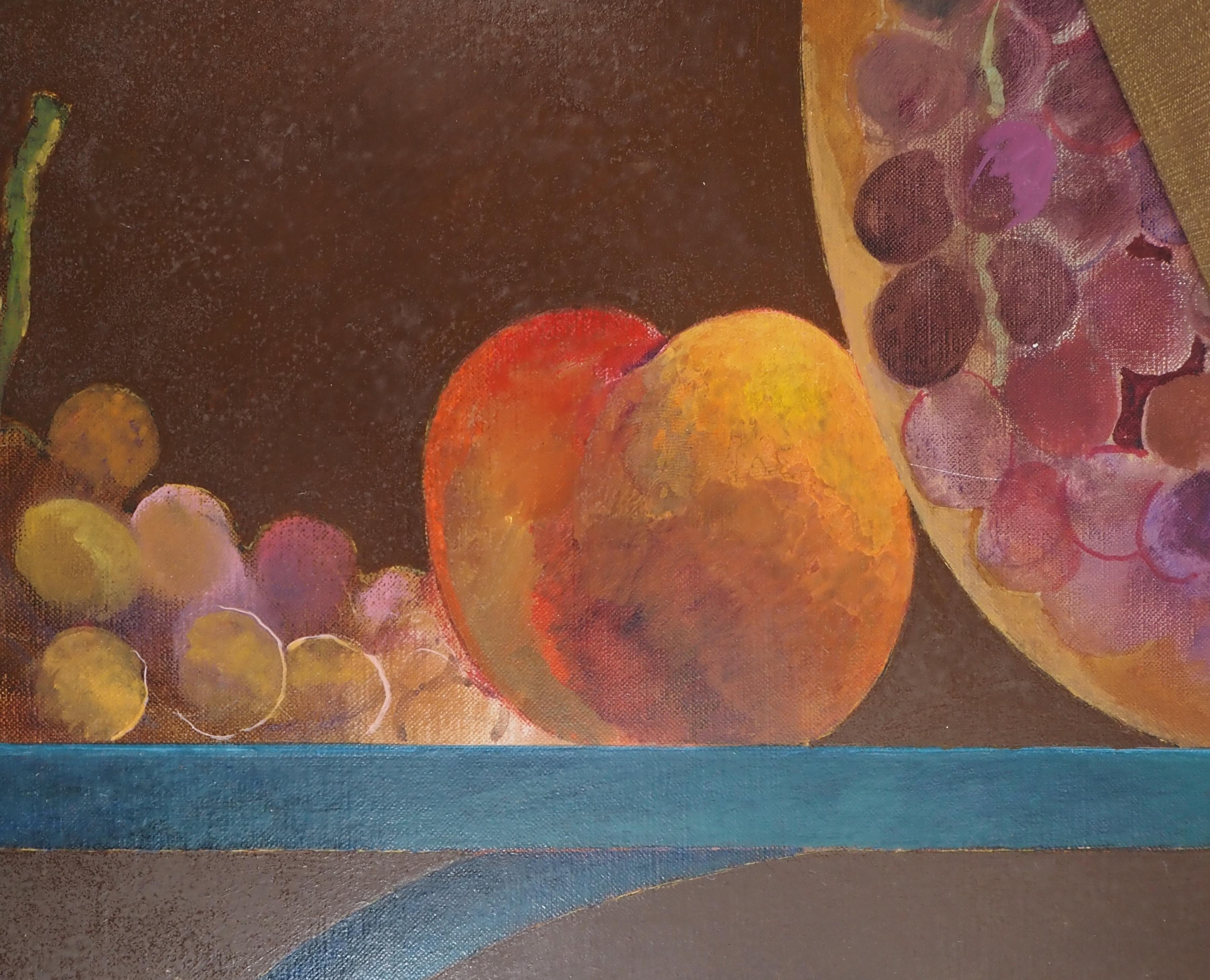Portrait : Fruit and Mirror - Original oil on canvas, Signed  For Sale 4