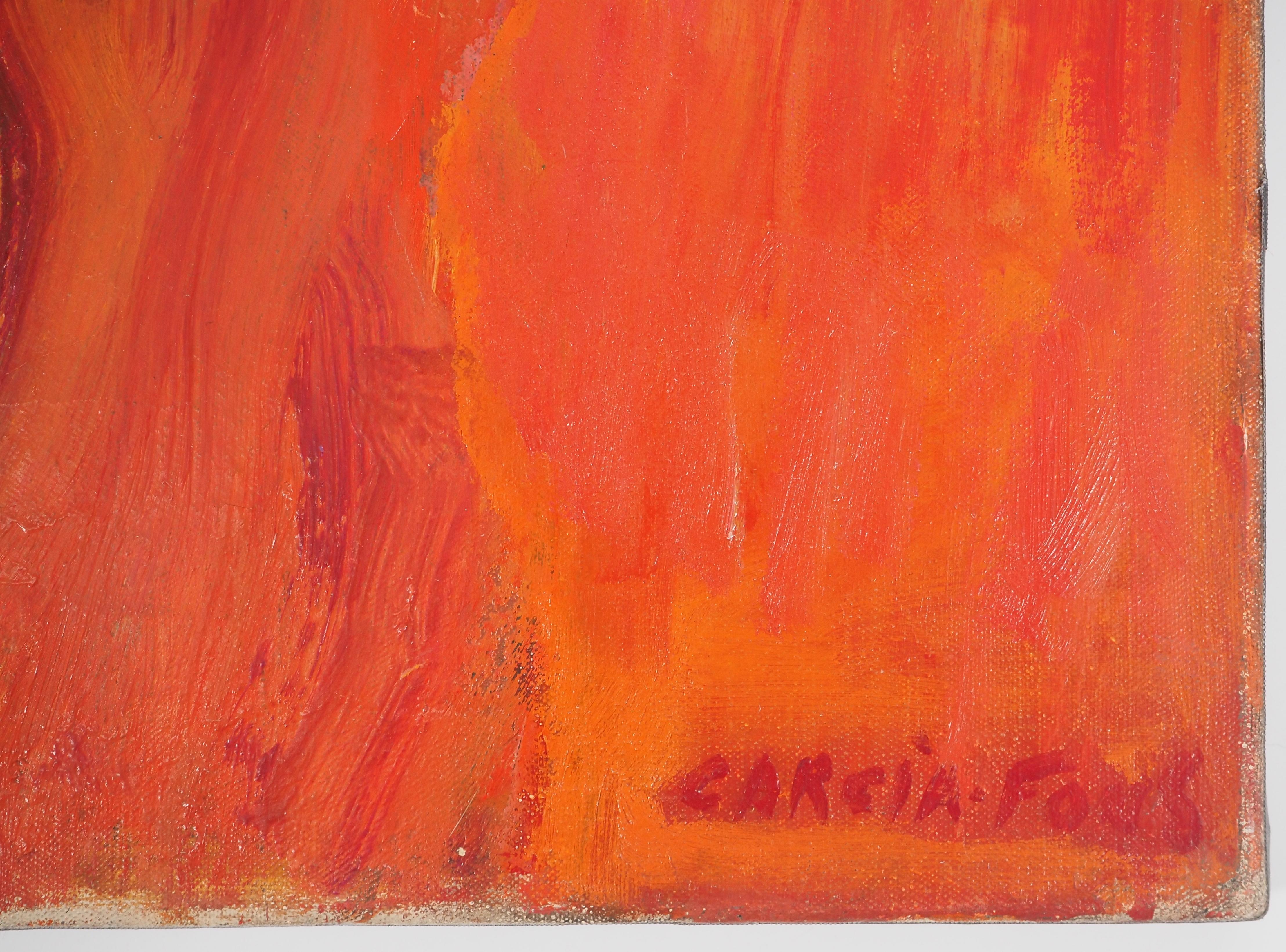 Rotes junges Mädchen mit Halskette – Original Ölgemälde auf Leinwand, signiert – Painting von Pierre Garcia Fons