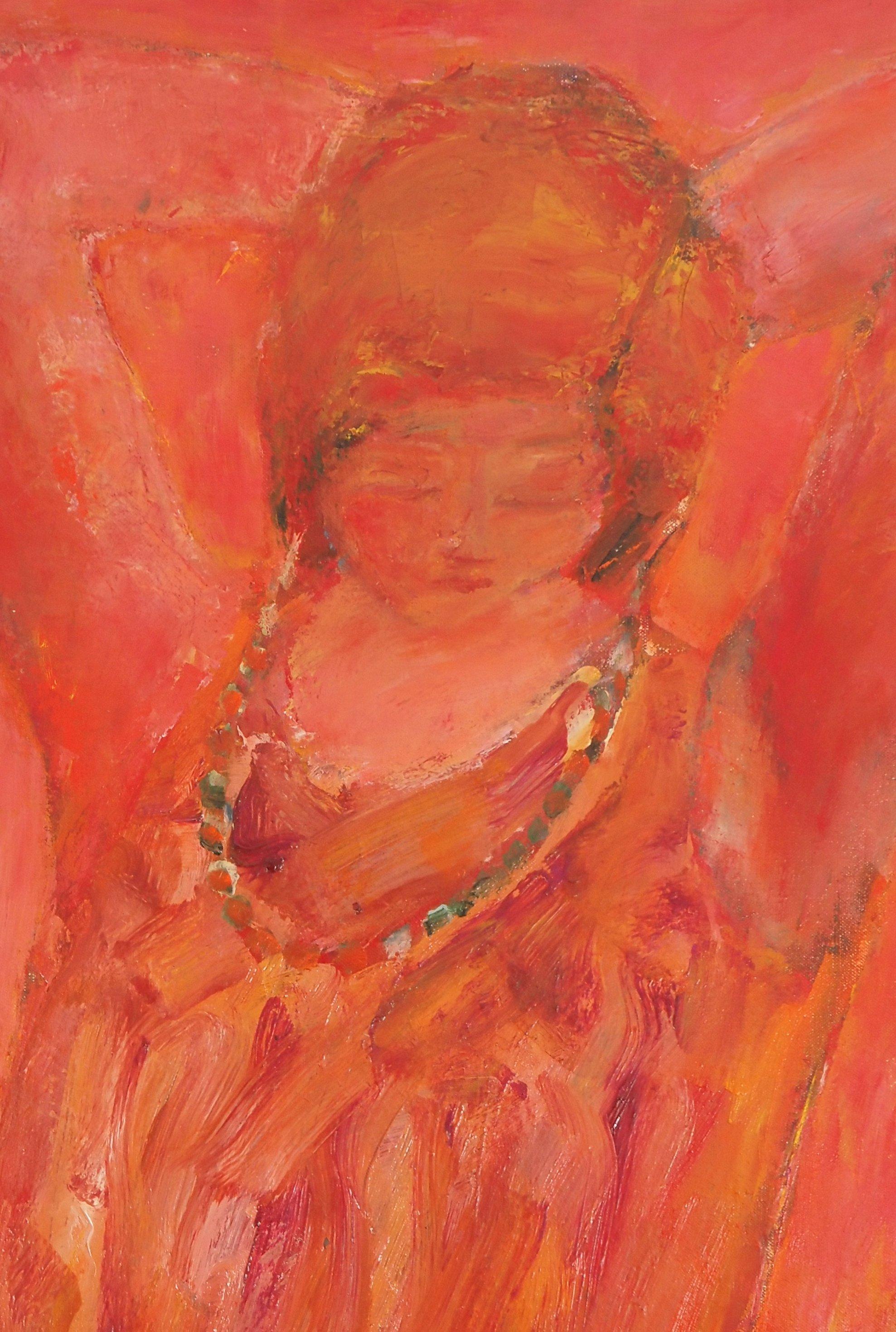 Rotes junges Mädchen mit Halskette – Original Ölgemälde auf Leinwand, signiert (Post-Impressionismus), Painting, von Pierre Garcia Fons