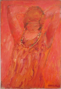Red Young Girl with a Necklace - Original oil on canvas, Signed