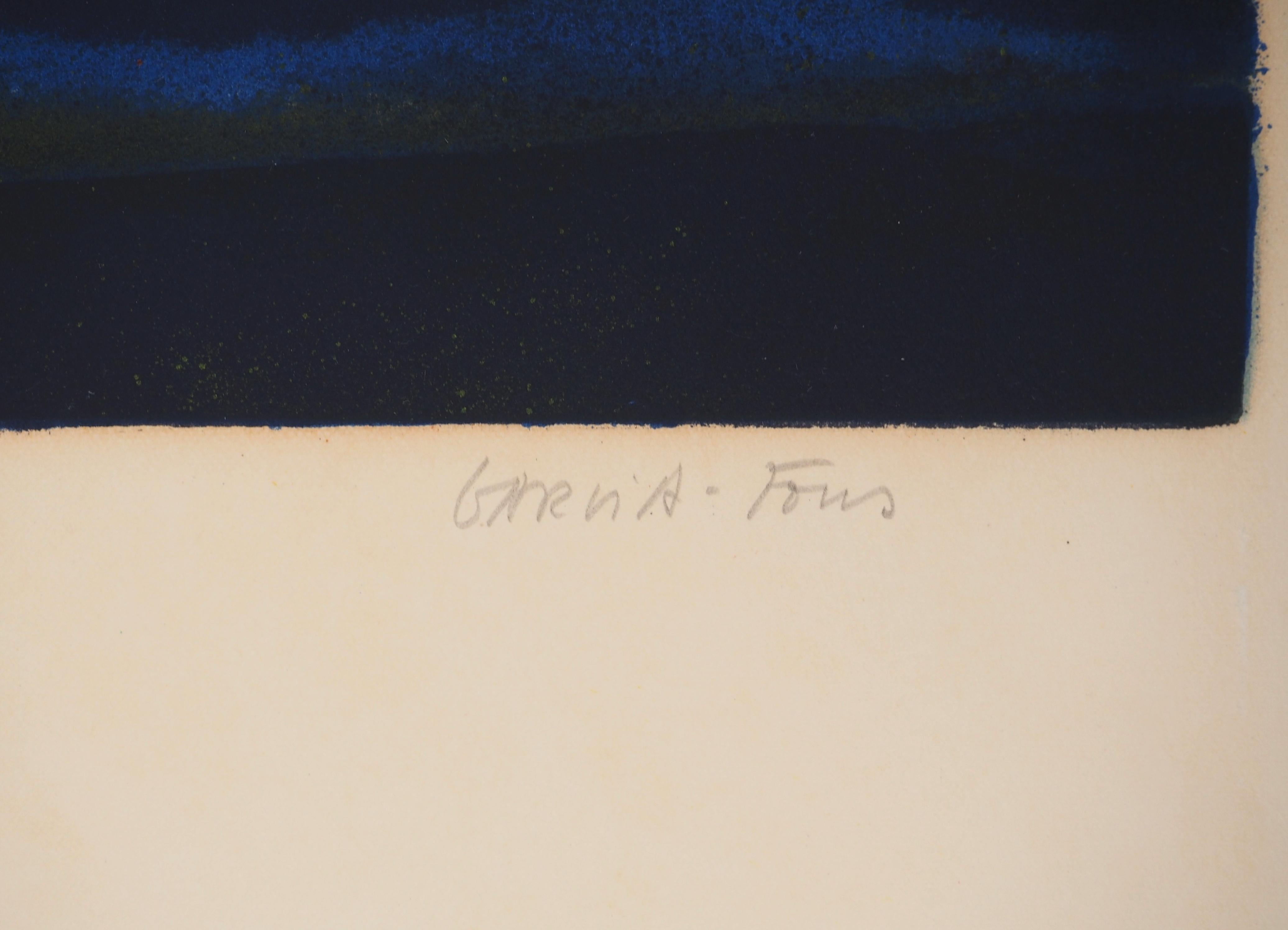 Cesta de frutas y ramo de flores - Litografía original, Firmada en venta 3