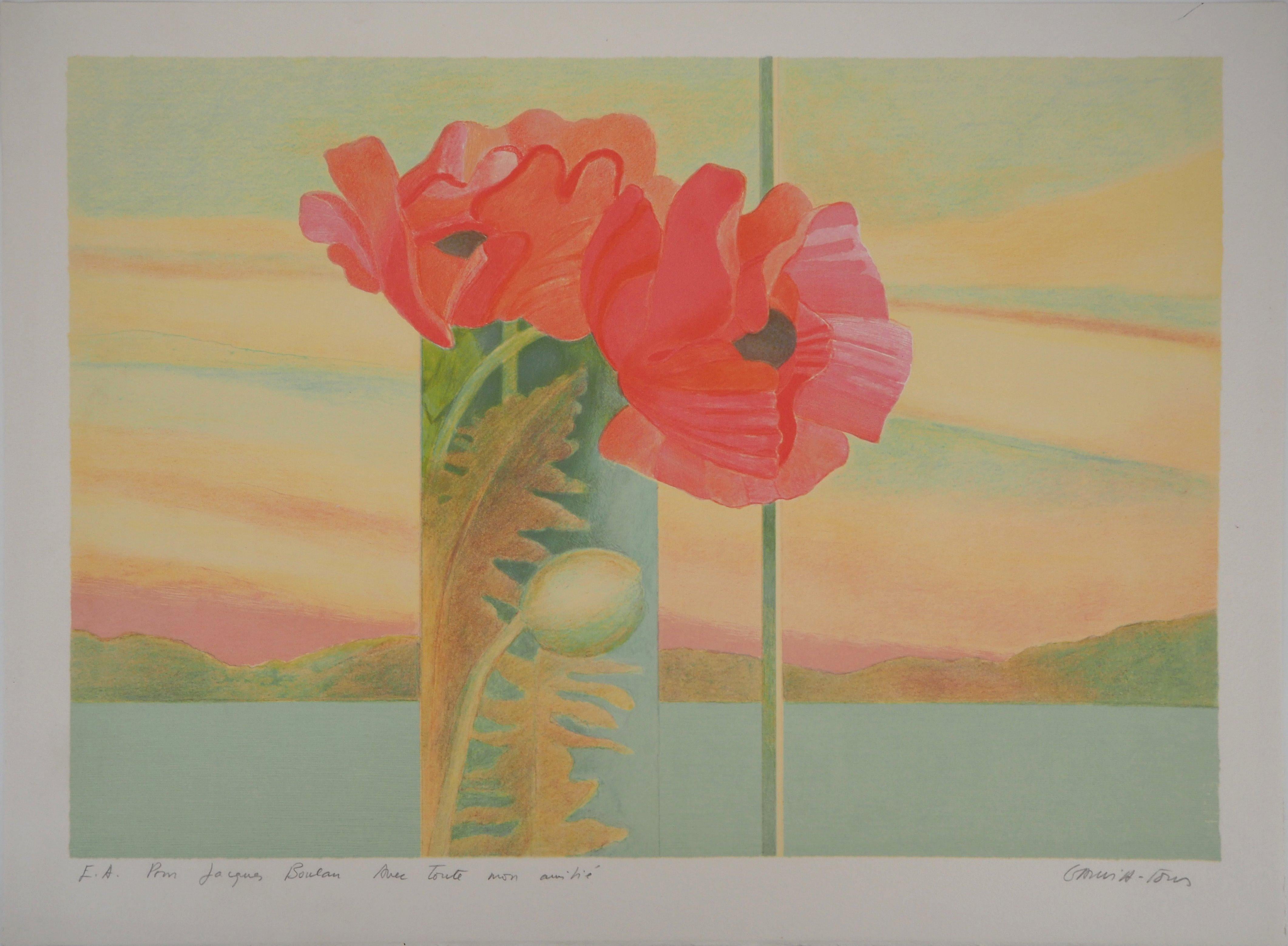 Poppies - Original lithograph, Signed