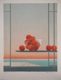 Still Life with Peaches - Original lithograph, Signed