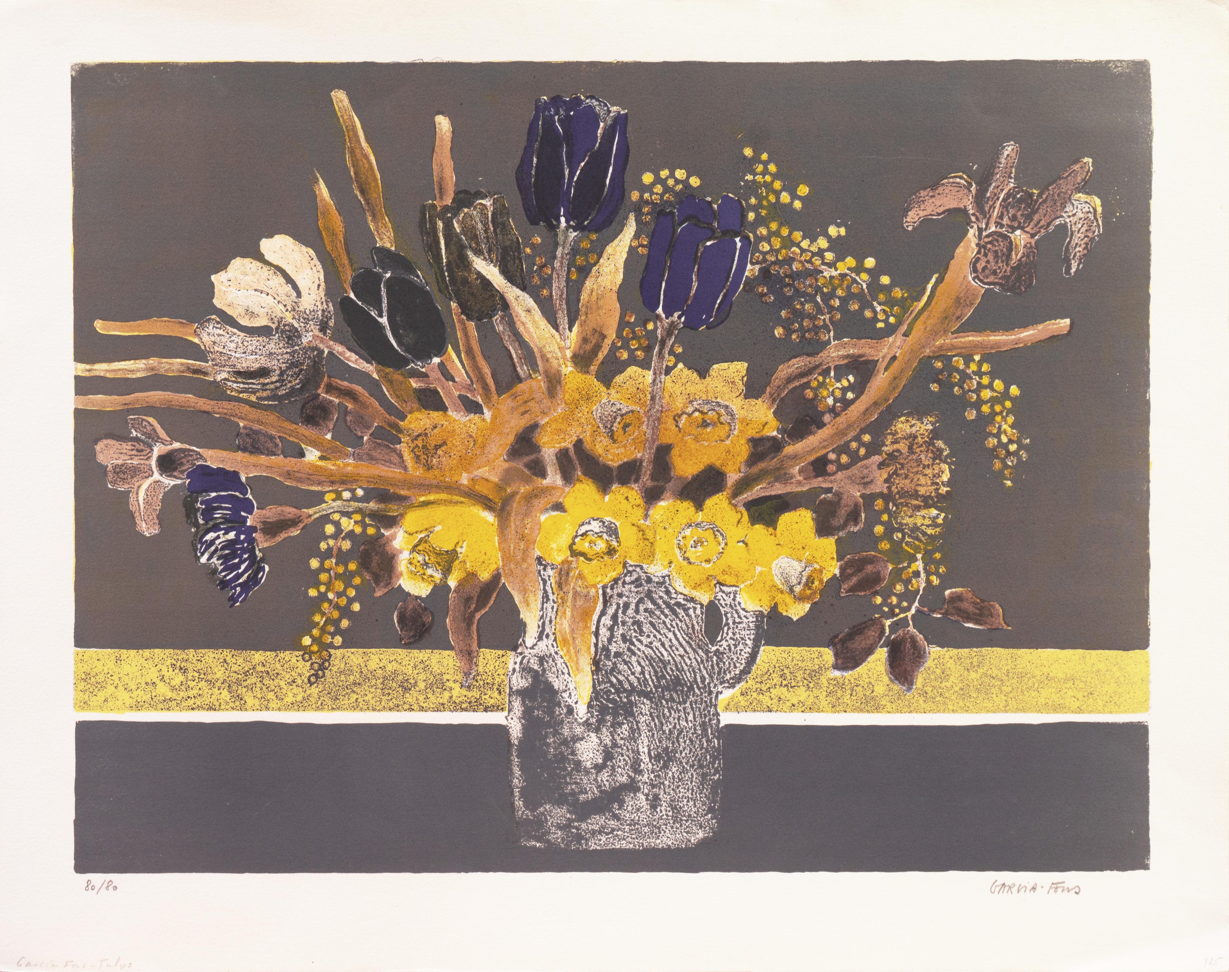 „Stillleben der Tulpen und Orchideen“, Academie Chaumiere, MAM Paris, Benezit – Print von Pierre Garcia Fons