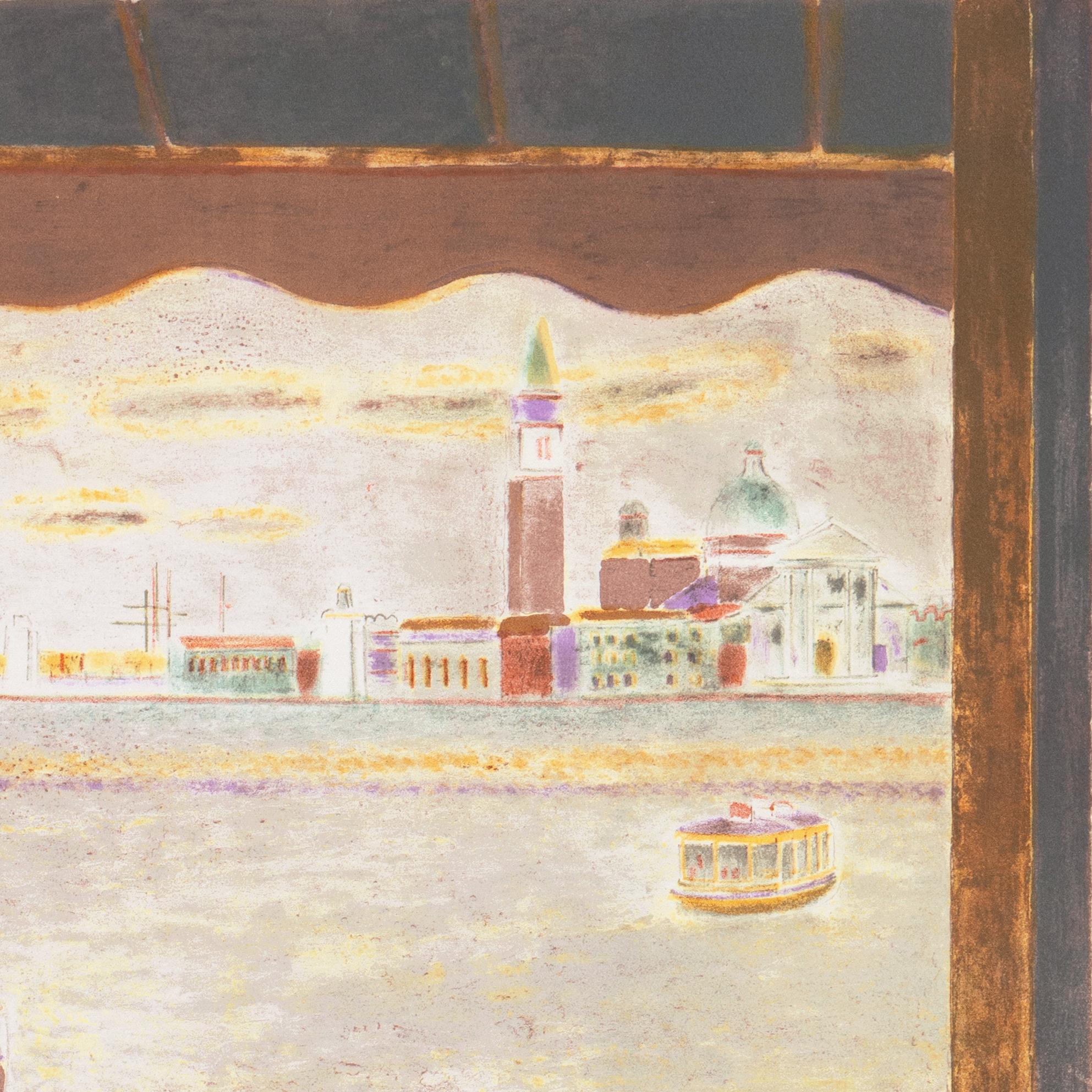 'View Across the Lagoon Venice', Academie Chaumiere, MAM Paris, Benezit - Brown Landscape Print by Pierre Garcia Fons