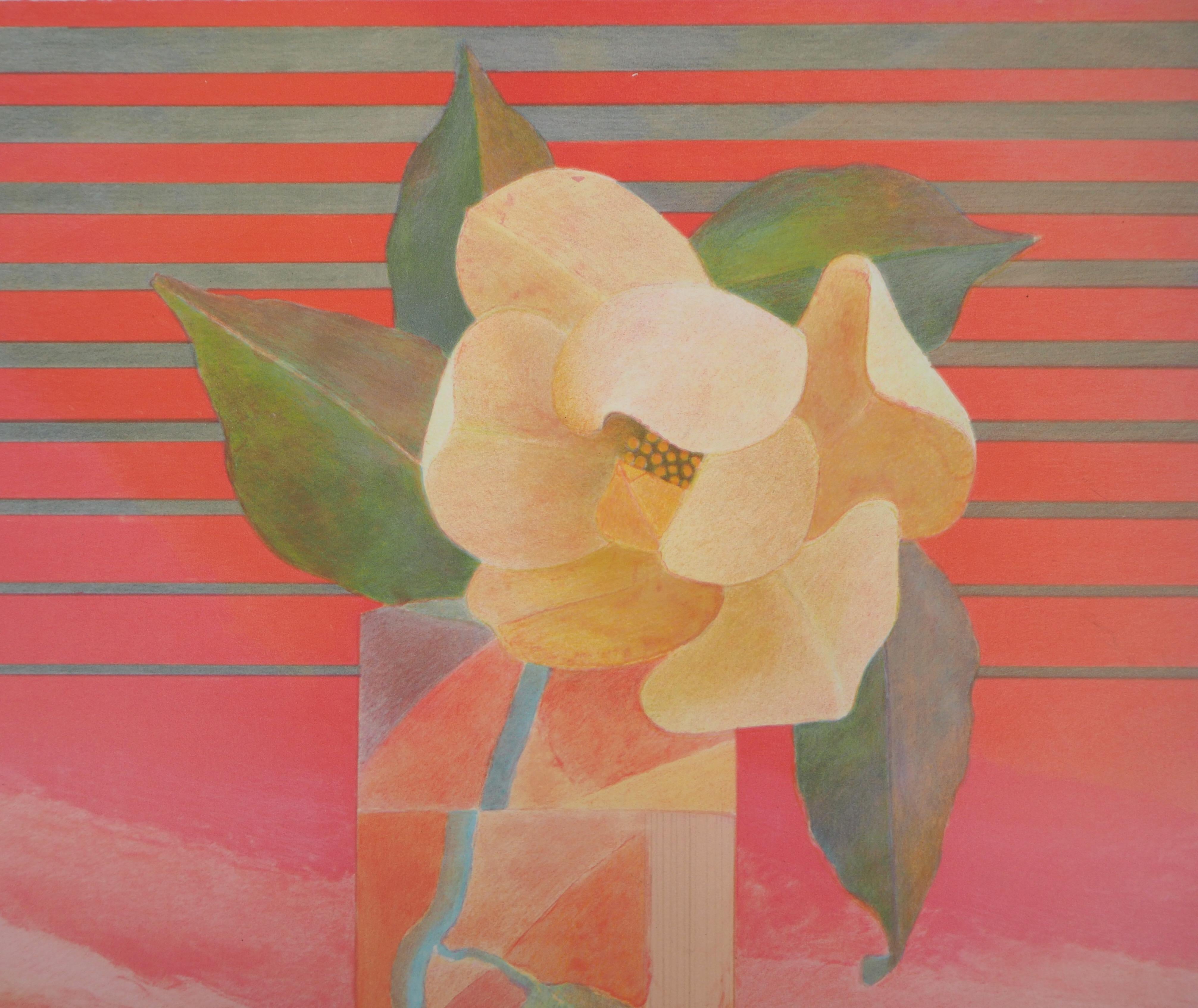 Magnolia blanc - Lithographie d'origine, signée - Orange Still-Life Print par Pierre Garcia Fons