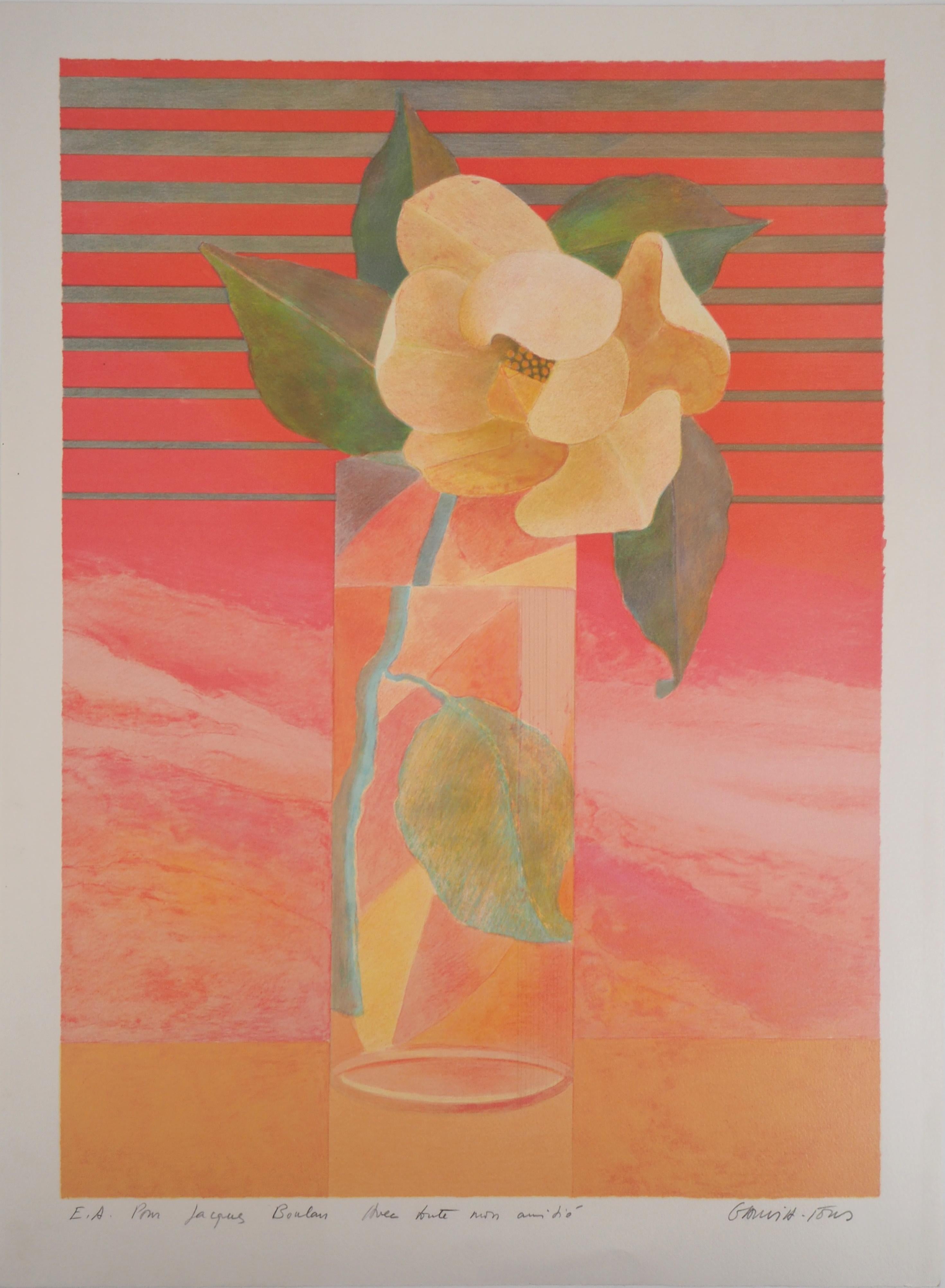 Still-Life Print Pierre Garcia Fons - Magnolia blanc - Lithographie d'origine, signée