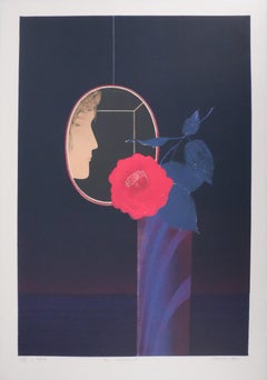 Femme à la rose - Lithographie originale, signée