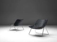Pierre Gauriche Pair of 'G1' Lounge Chairs in Black Leather