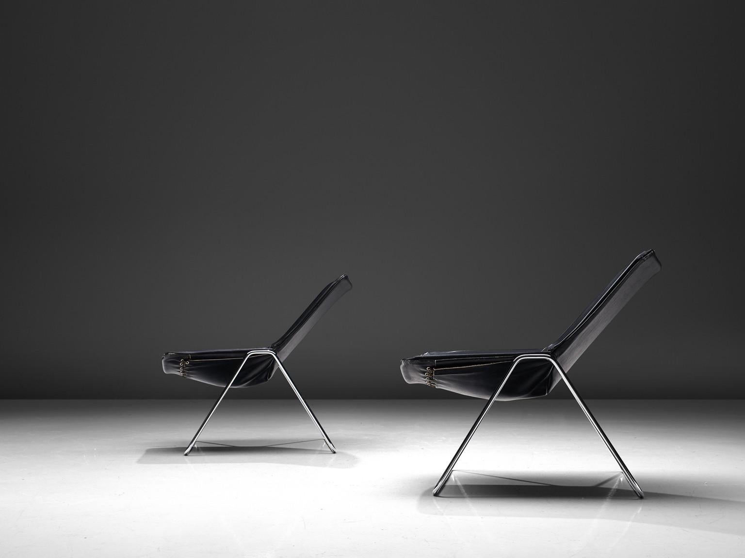 Pierre Gauriche Pair of 'G1' Lounge Chairs in Black Leather In Good Condition In Waalwijk, NL