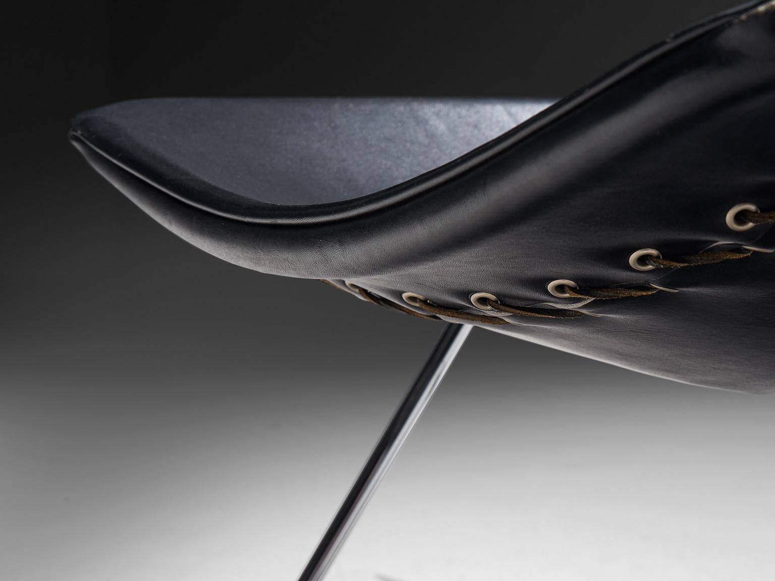 Pierre Gauriche Pair of 'G1' Lounge Chairs in Black Leather 1