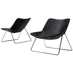 Pierre Gauriche Pair of 'G1' Lounge Chairs in Black Leather