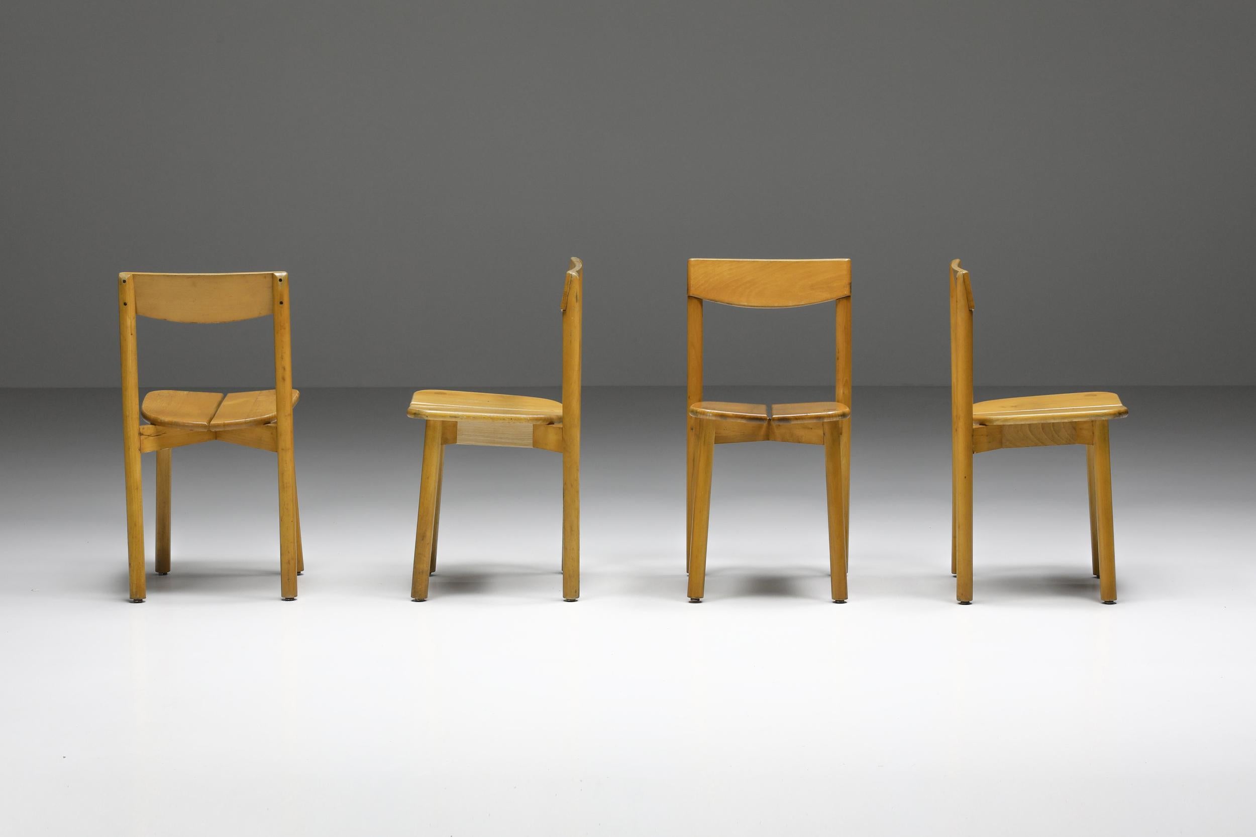 Pierre Gautier-Delaye; Mid-Century Modern; French design; French furniture design; Beechwood; French organic; 1965;

Mid-Century Modern set of eight 