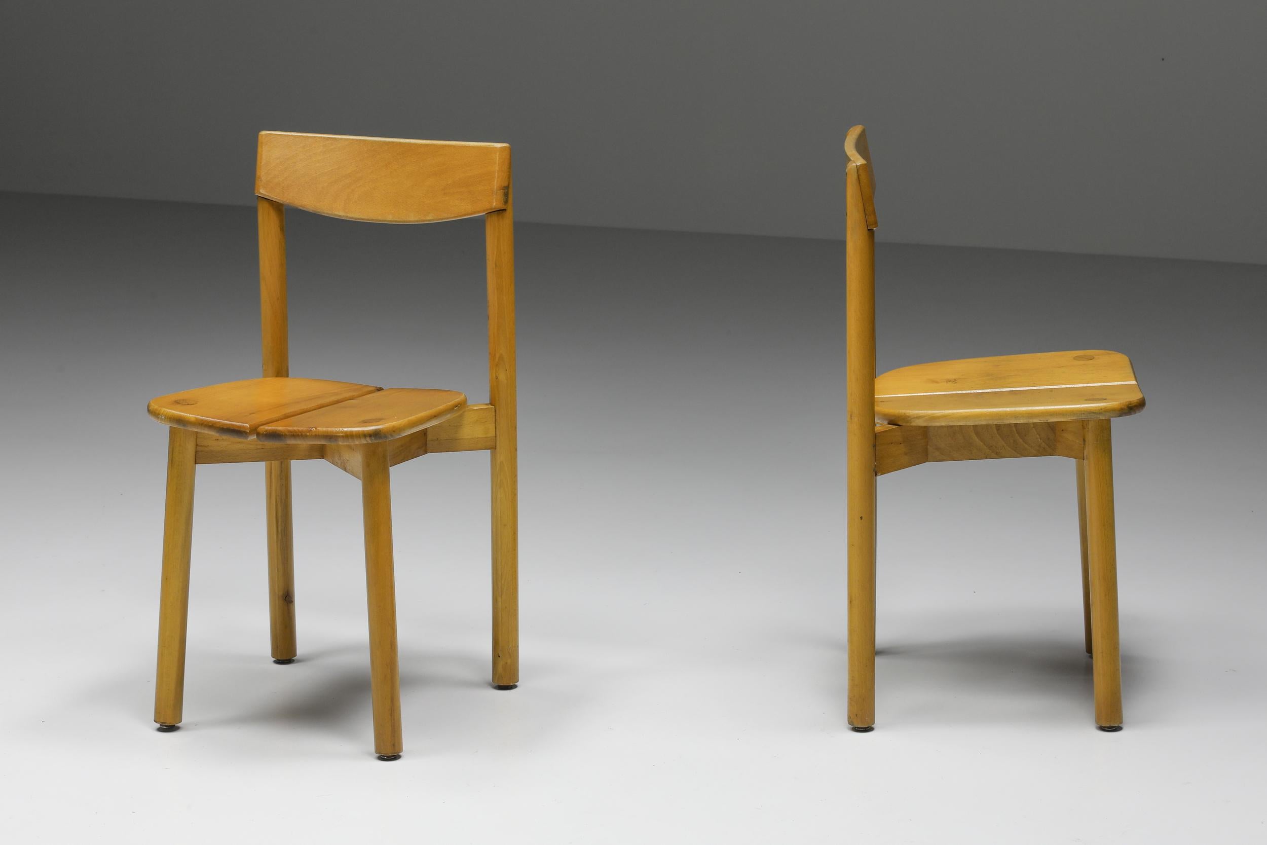Stained Pierre Gautier-Delaye Dining Chairs, Mid-Century Modern, Beech, French Organic