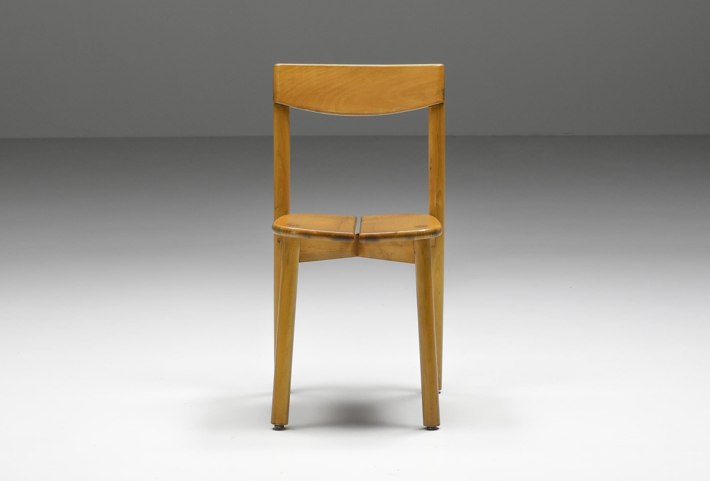 Mid-20th Century Pierre Gautier-Delaye Dining Chairs, Mid-Century Modern, Beech, French Organic