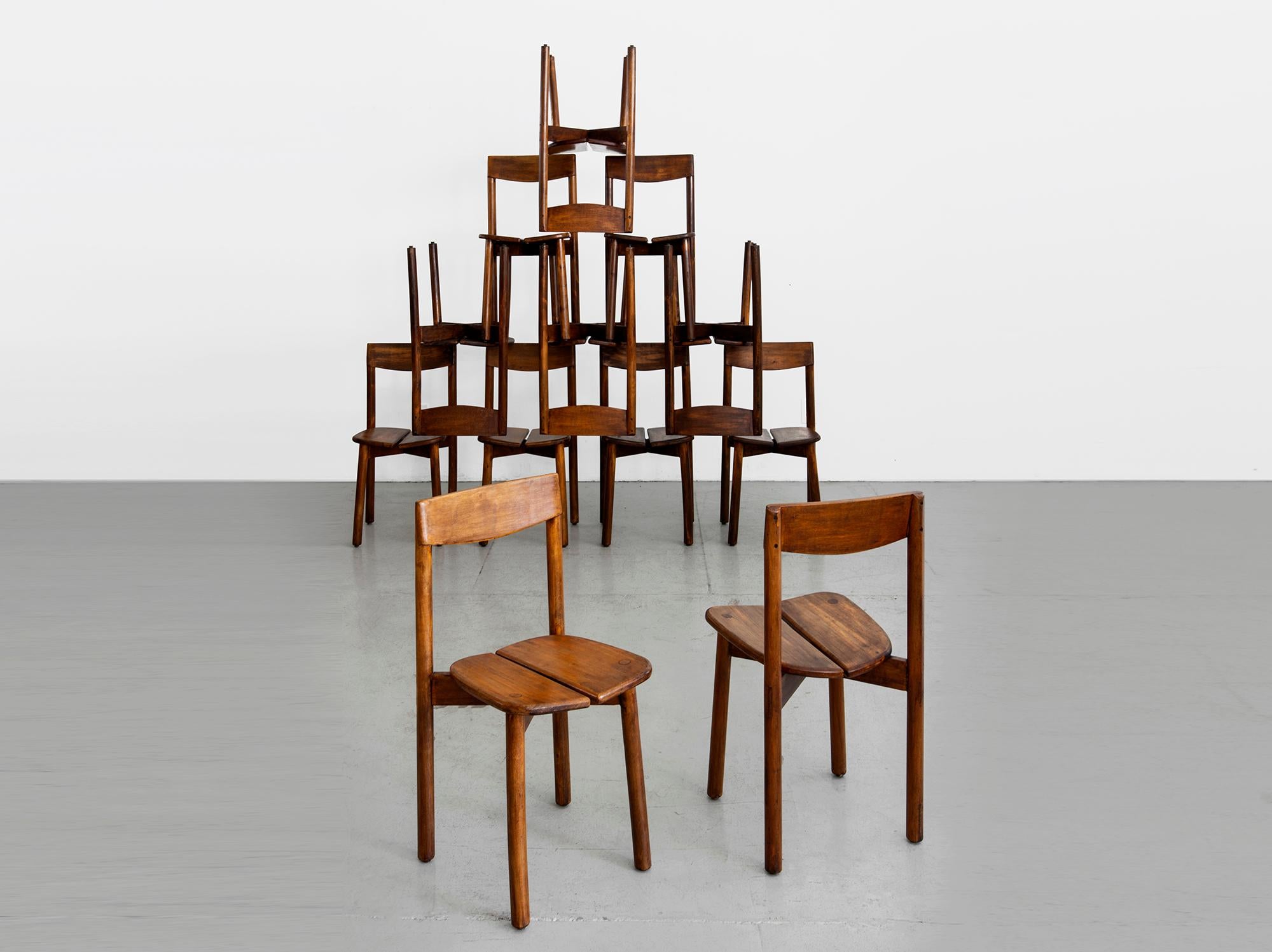 Set of 12 dining chairs by Pierre Gautier Delaye.
Made in France in 1960 with beechwood.
Fantastic patina with signature tenon-mortise construction.




 