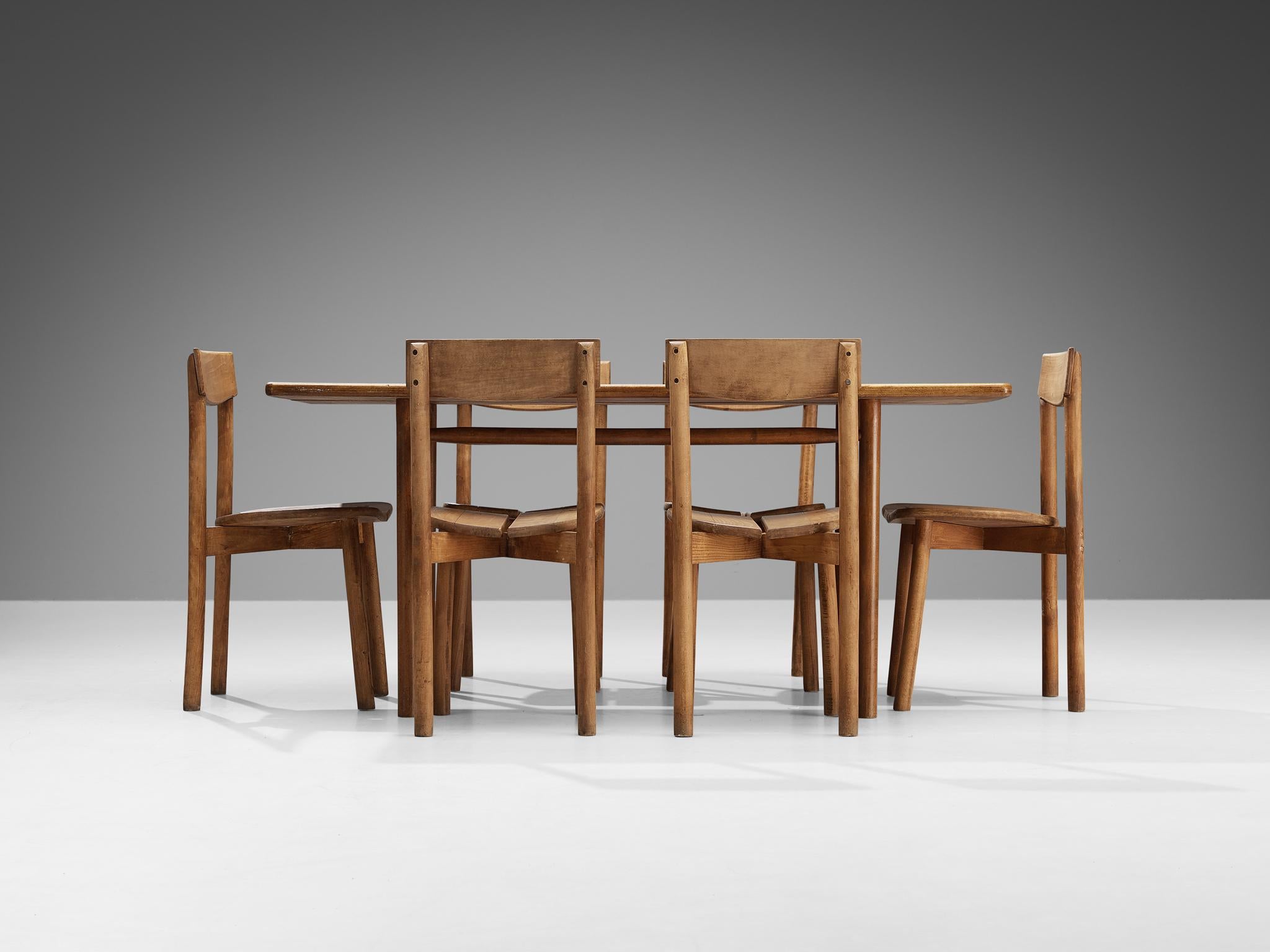 Français Pierre Gautier-Delaye - Ensemble de tables de salle à manger avec ensemble de six chaises  en vente