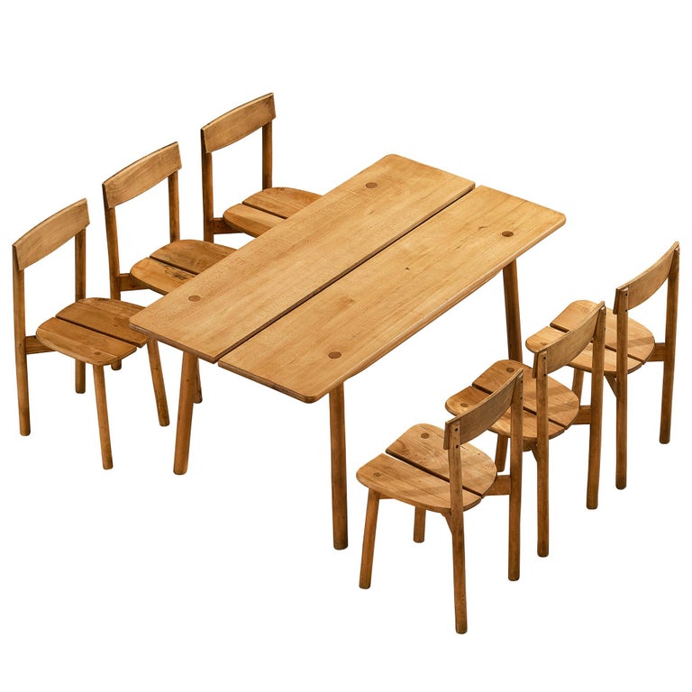 Pierre Gautier-Delaye French Set of Table with Set of Six Dining Chairs