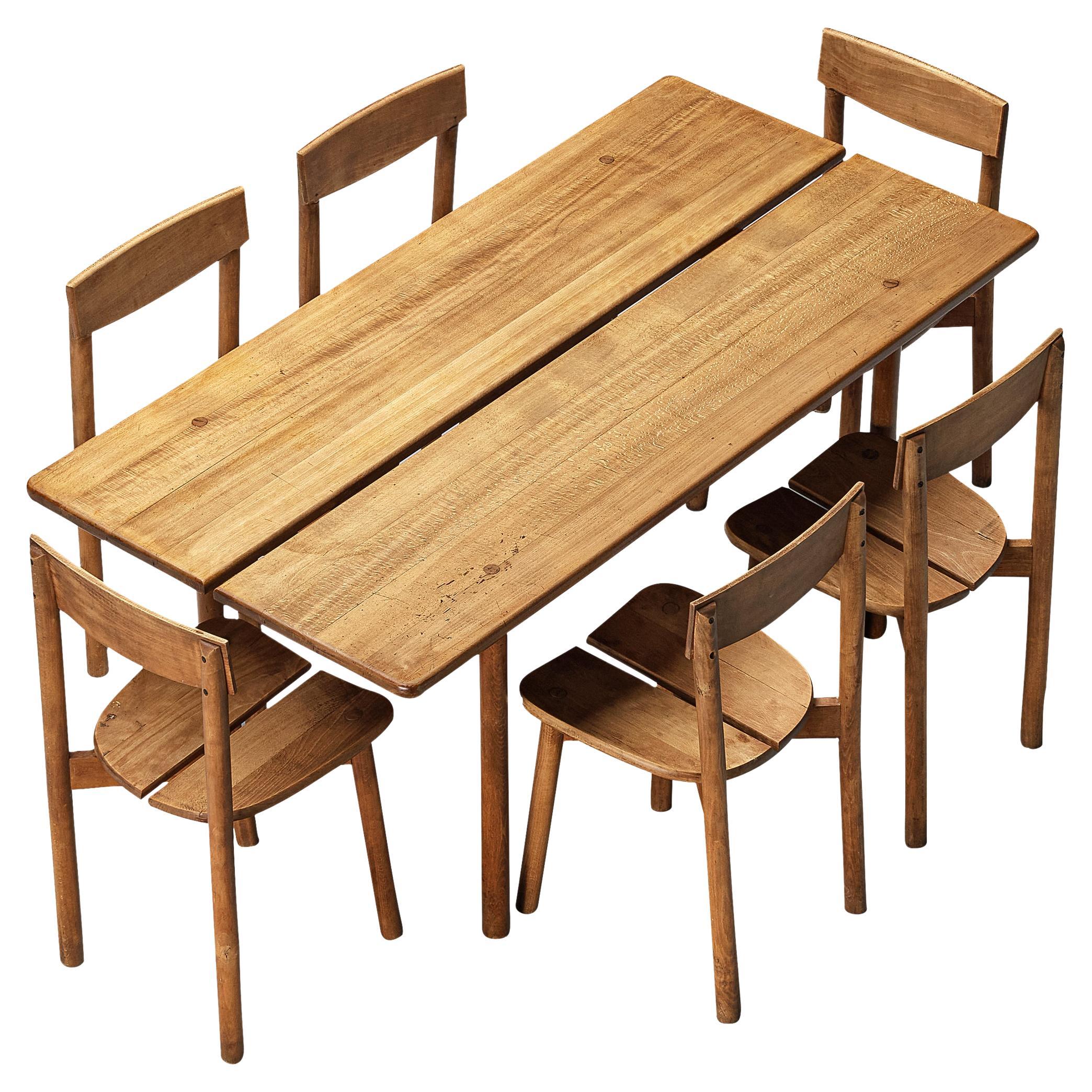 Pierre Gautier-Delaye - Ensemble de tables de salle à manger avec ensemble de six chaises  en vente