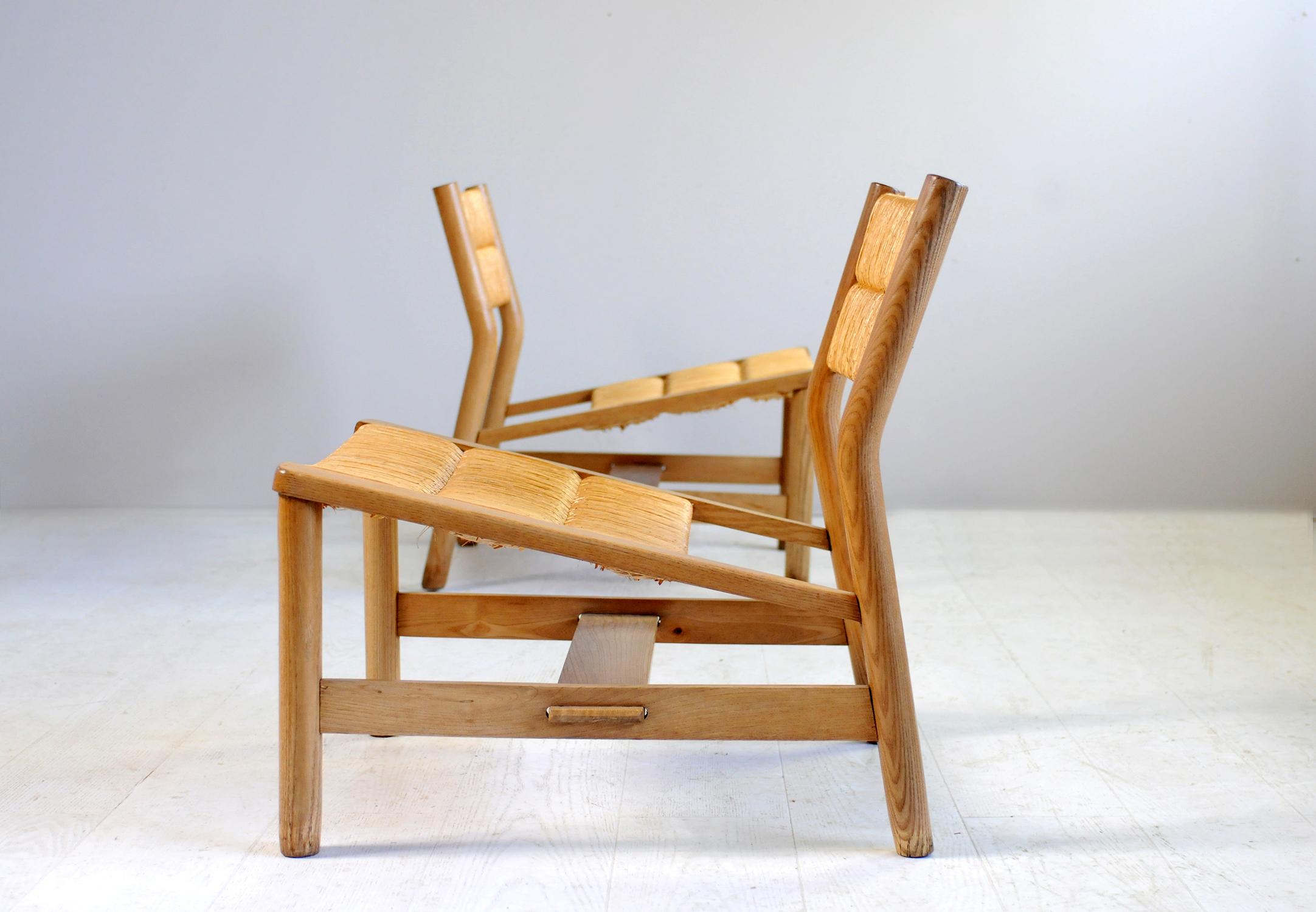 Straw Pierre Gautier-Delaye, Pair of Week-End Armchairs, France, 1956