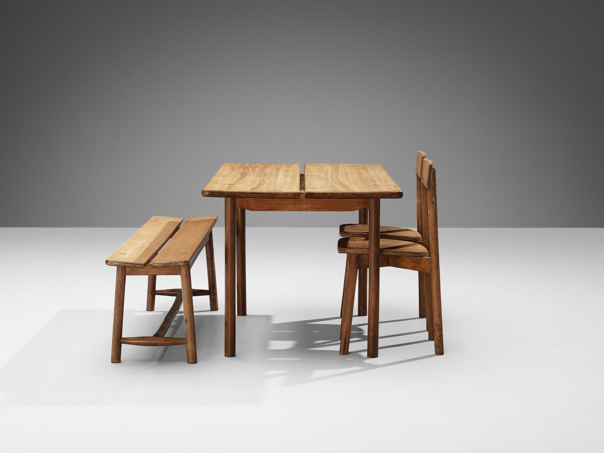 Beech Pierre Gautier-Delaye Set of Table with Bench and Chairs  For Sale