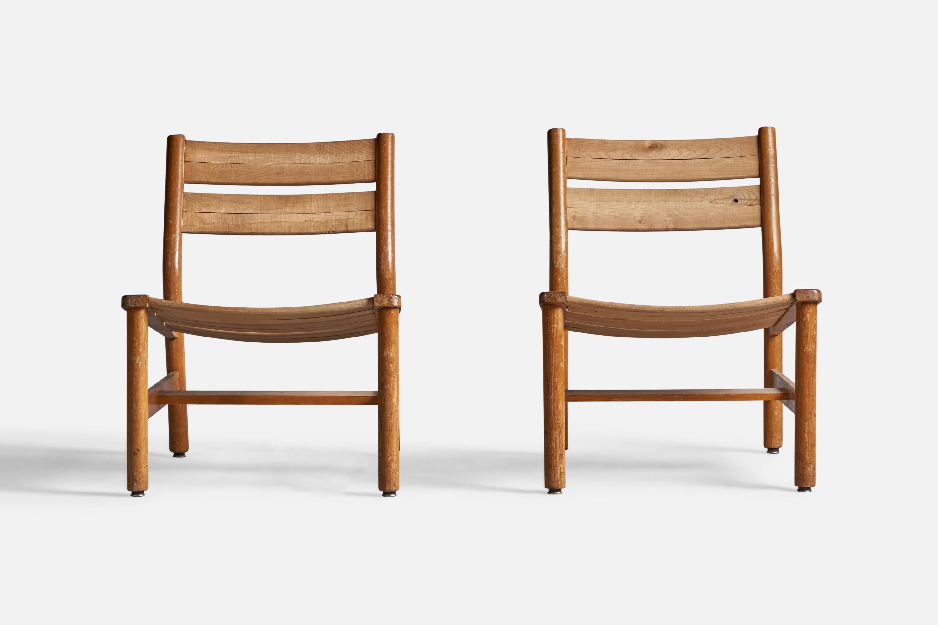 Mid-Century Modern Pierre Gautier Delaye, Slipper Chairs, Oak, France, 1950s For Sale