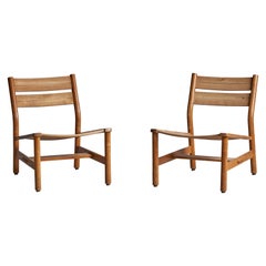 Pierre Gautier Delaye, Slipper Chairs, Oak, France, 1950s