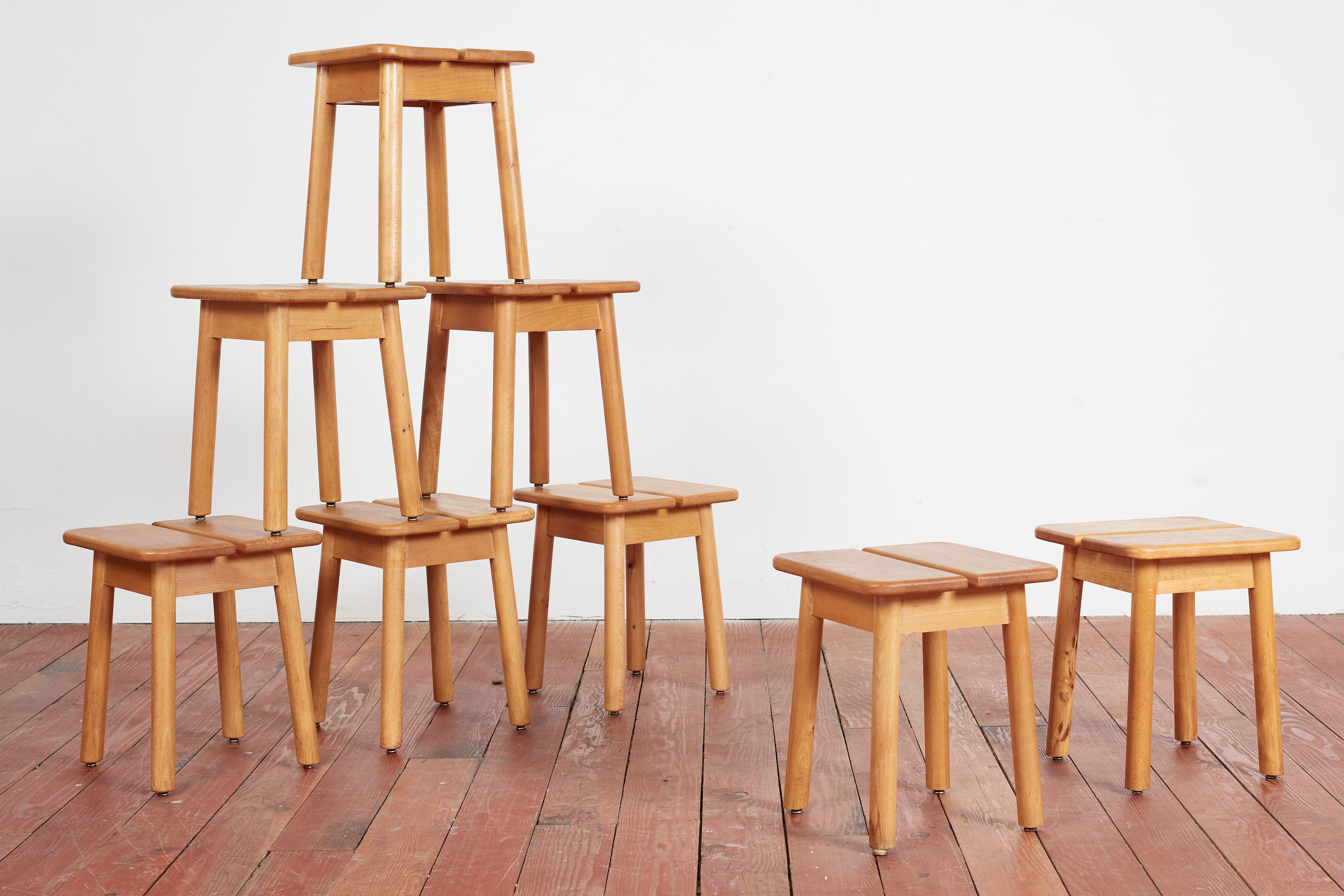 Pierre Gautier-Delaye Stools in beechwood with wonderful slatted seats and great patina. 

Set of 8 Available - priced individually 

France, 1950s

Pierre Gautier Solid Beech Tabourets, France 1950s


