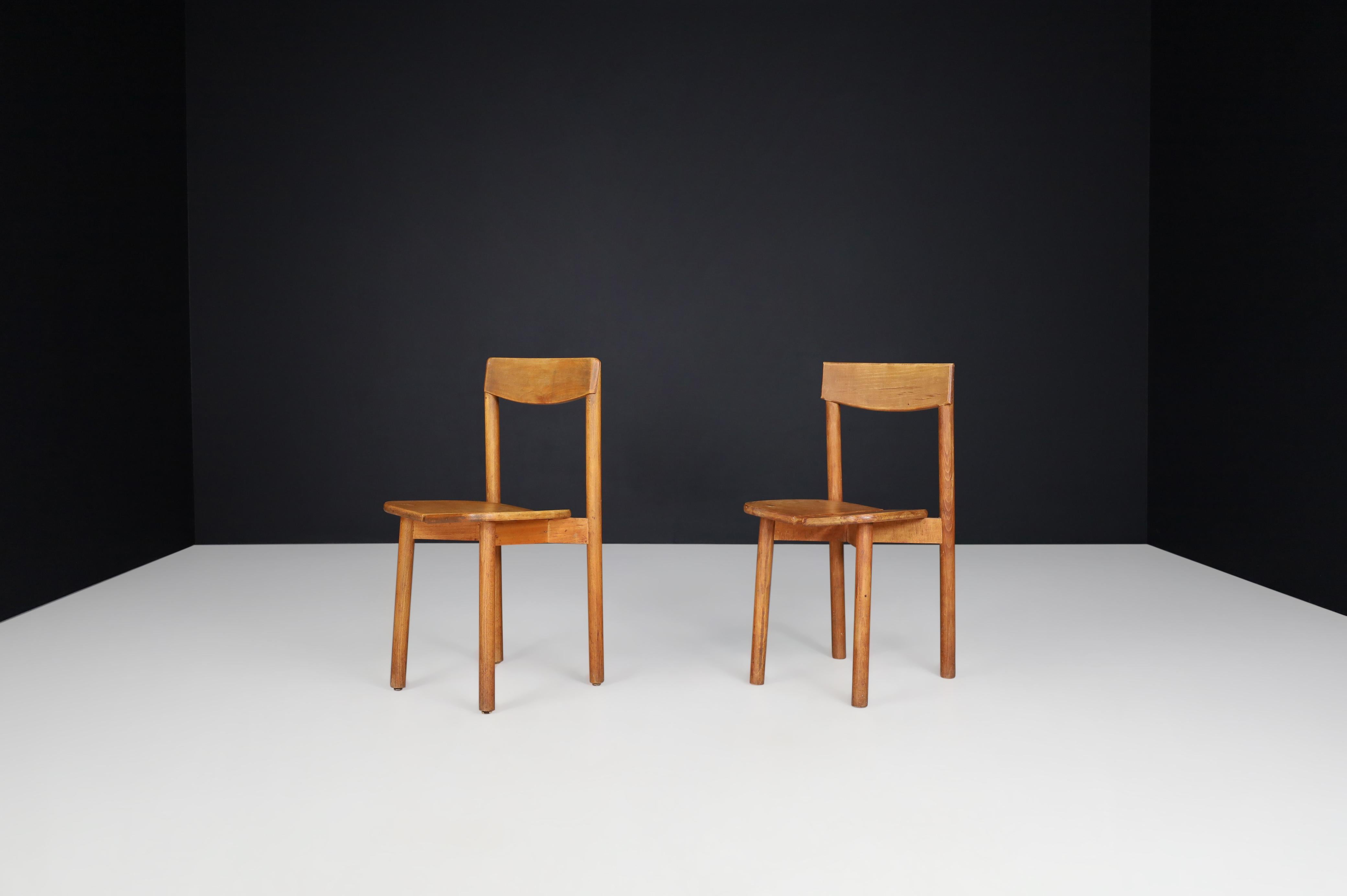 Mid-Century Modern Pierre Gautier Solid Beech Chairs, France, 1960s For Sale