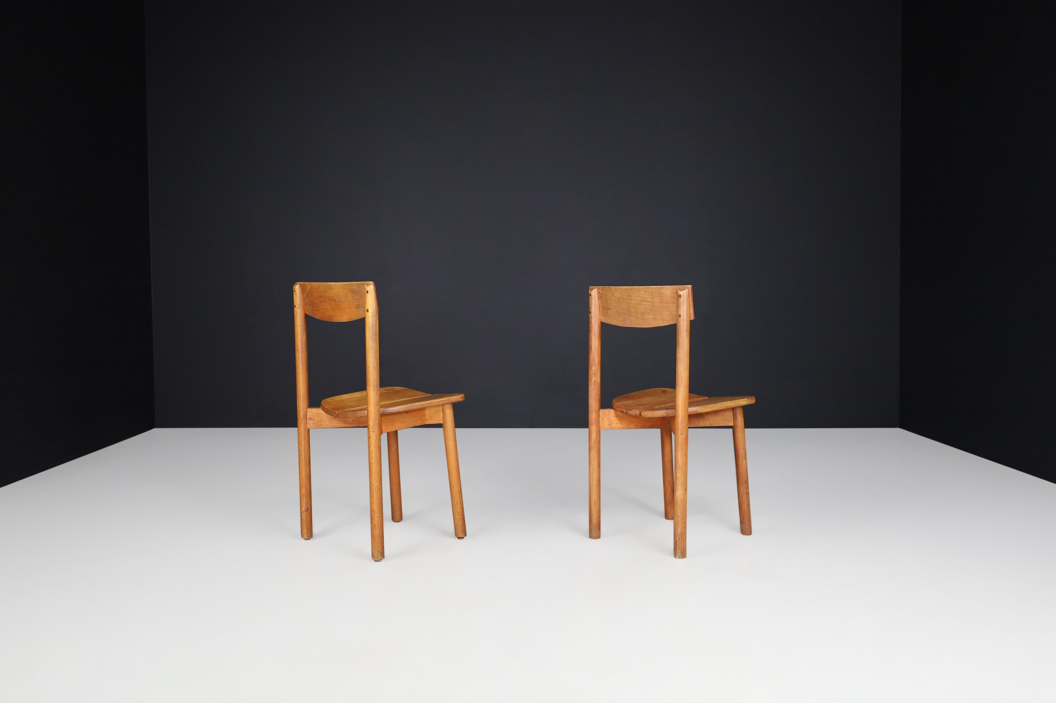 French Pierre Gautier Solid Beech Chairs, France, 1960s For Sale