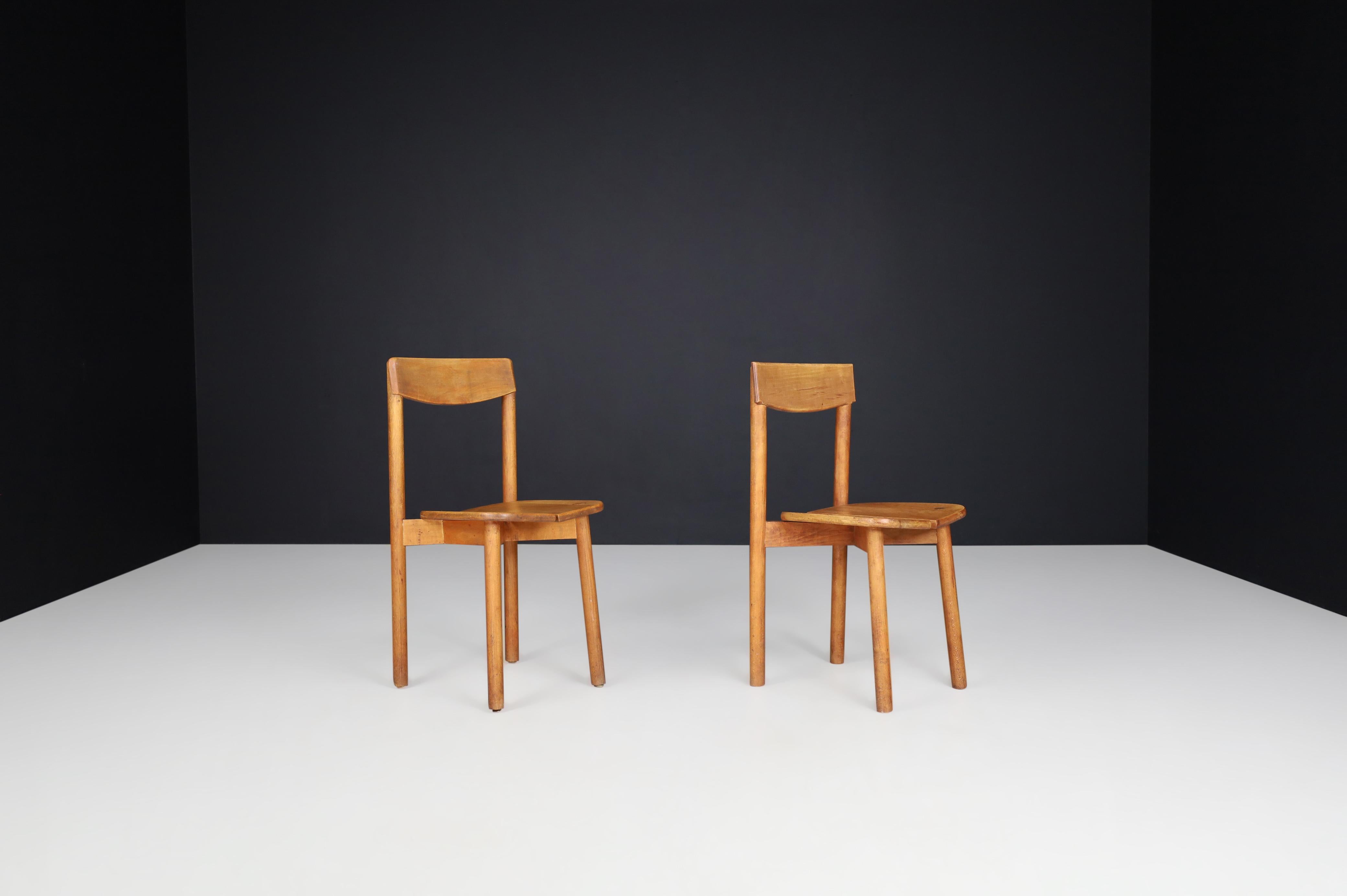 20th Century Pierre Gautier Solid Beech Chairs, France, 1960s For Sale