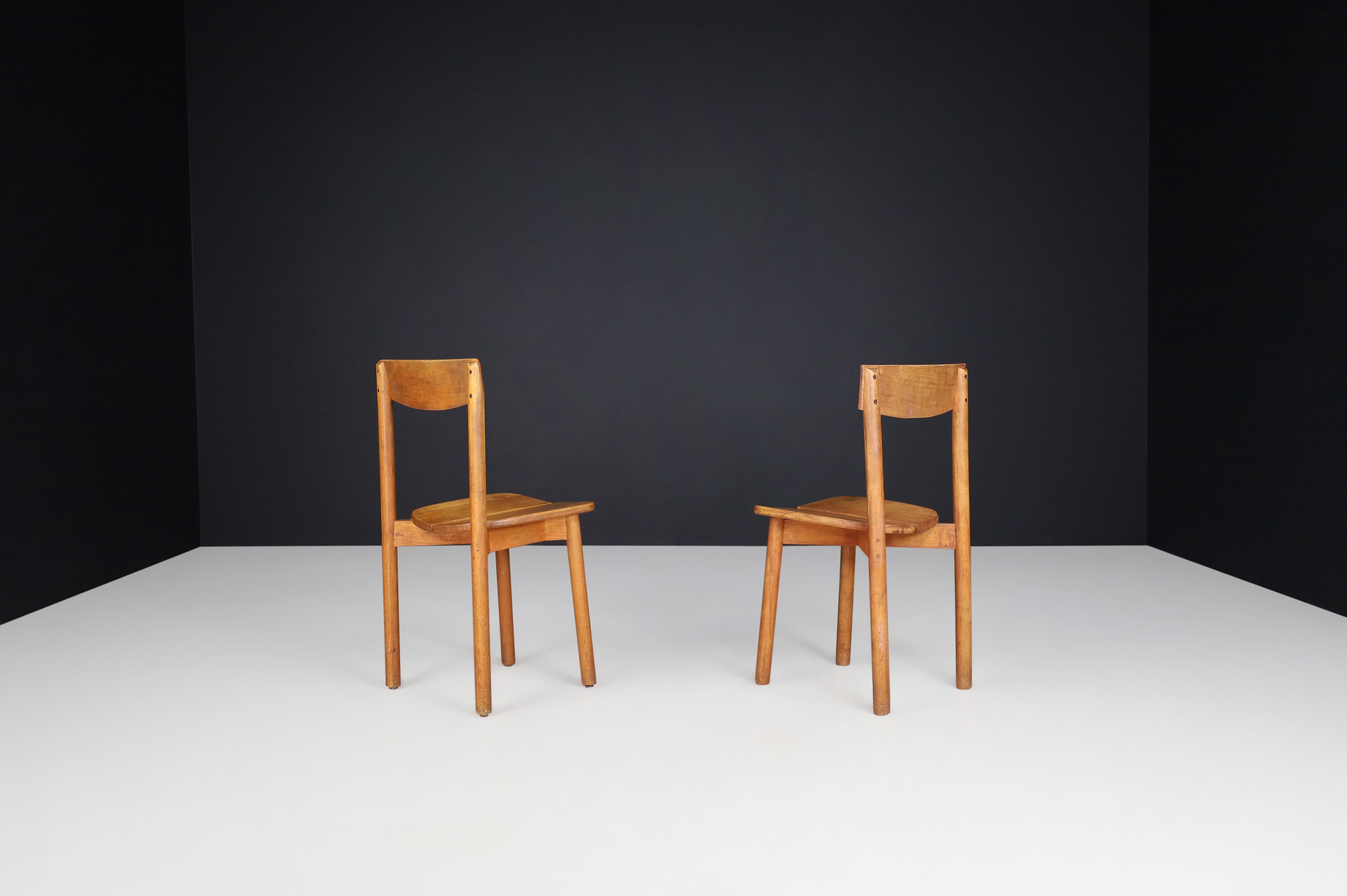 Pierre Gautier Solid Beech Chairs, France, 1960s For Sale 1