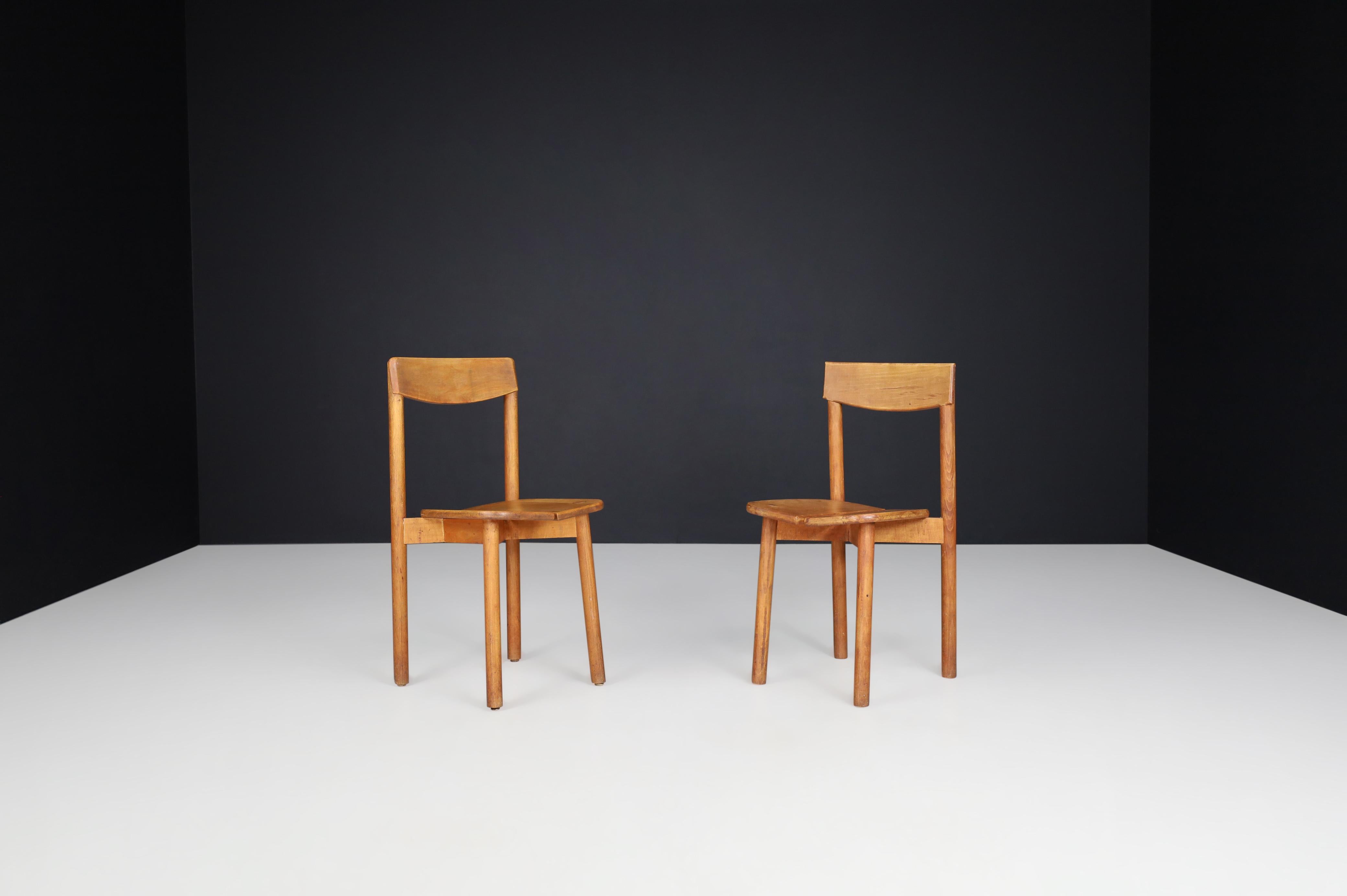 Pierre Gautier Solid Beech Chairs, France, 1960s For Sale 2