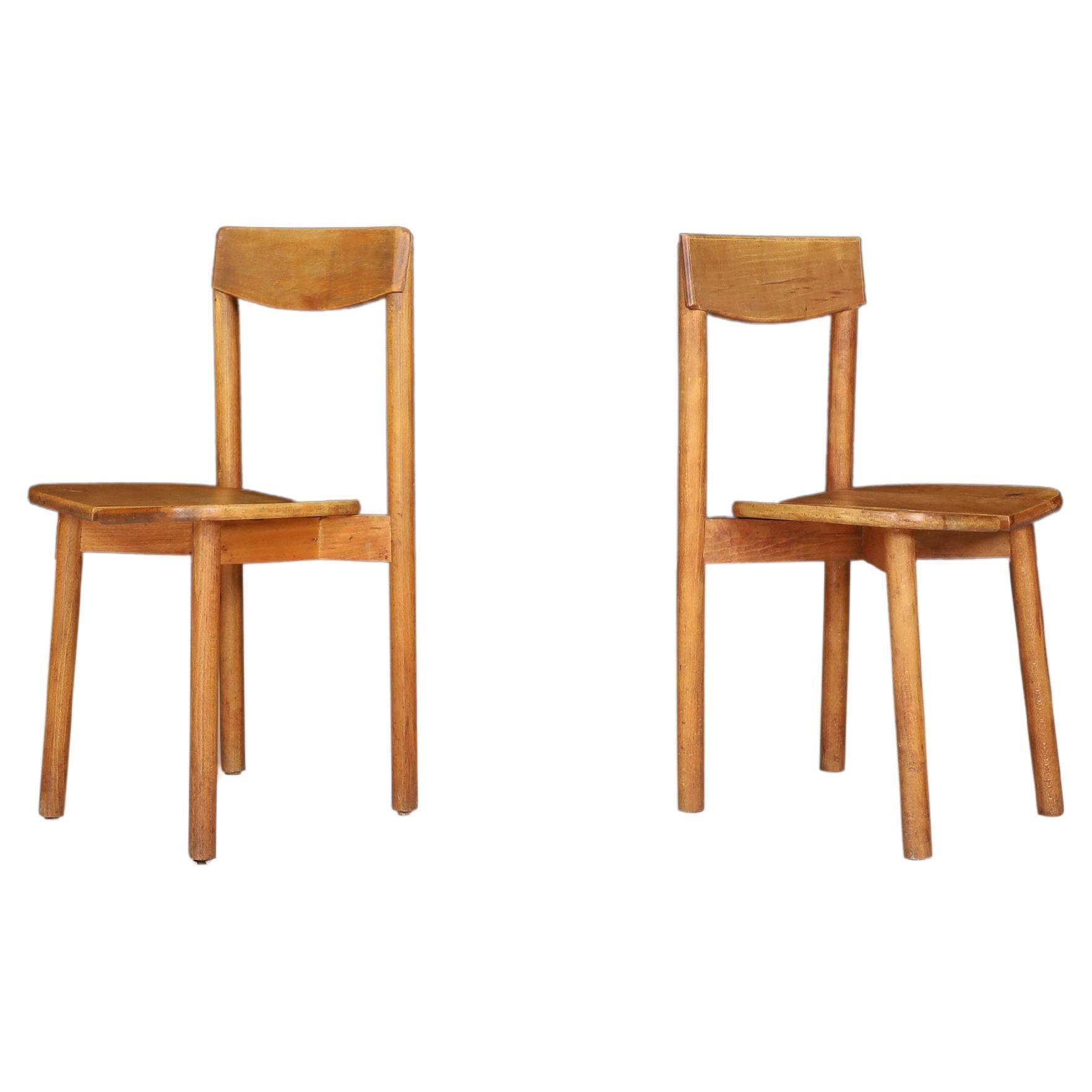 Pierre Gautier Solid Beech Chairs, France, 1960s For Sale