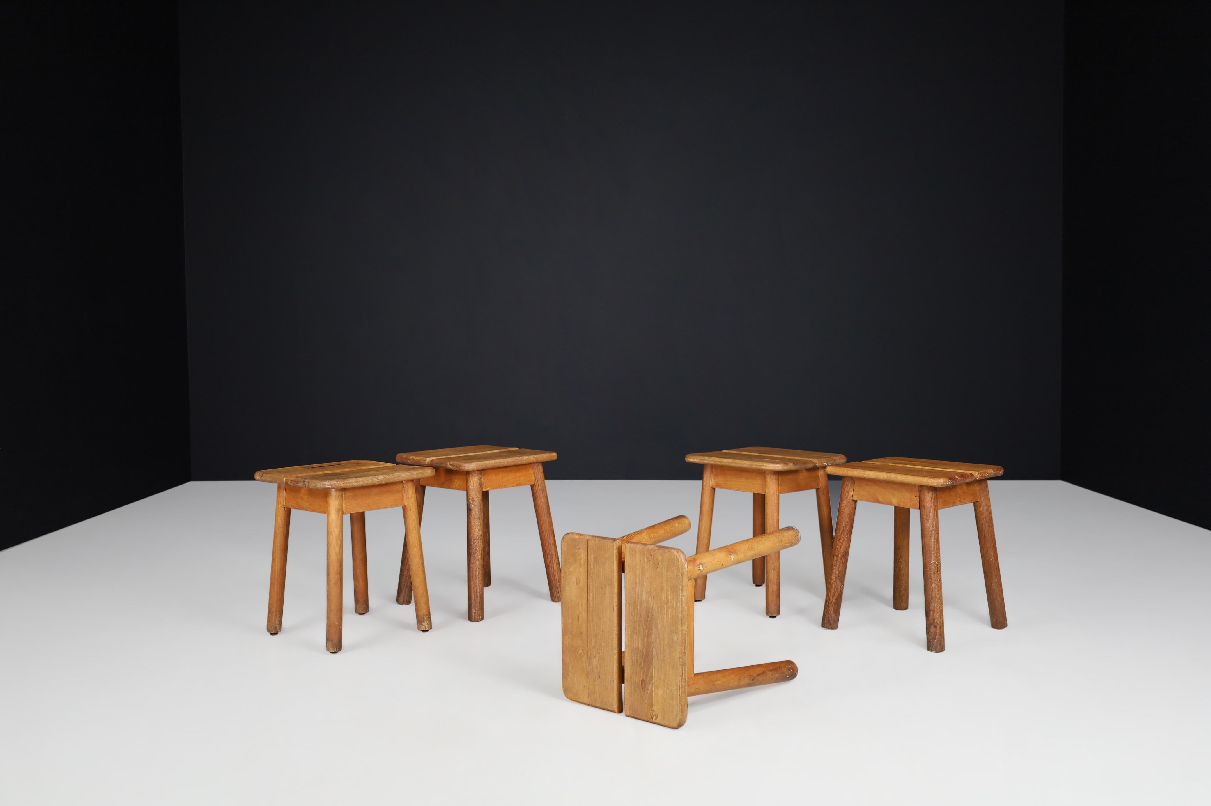 Mid-20th Century Pierre Gautier Solid Beech Tabourets, France 1960s For Sale