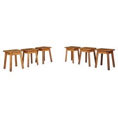 Used Pierre Gautier Solid Beech Tabourets, France 1960s