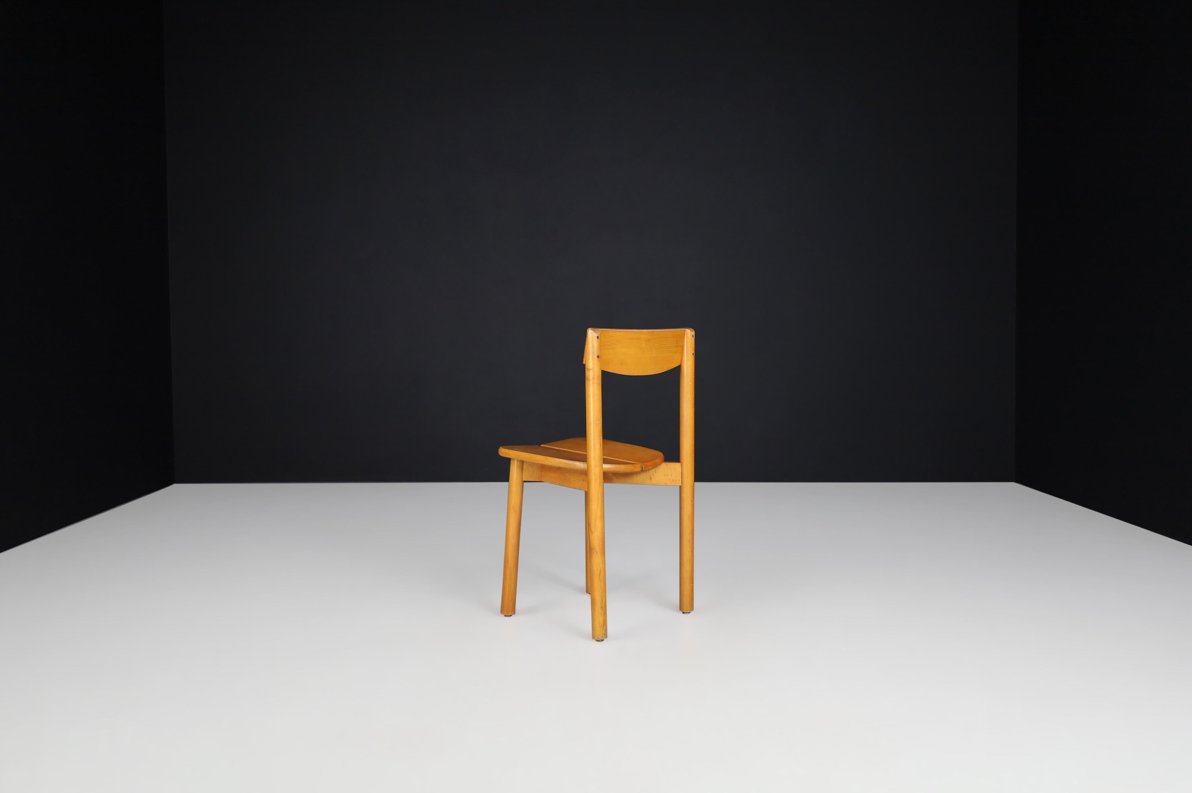 Pierre Gautier Solid Chairs in Blond Beech, France, 1960s For Sale 4