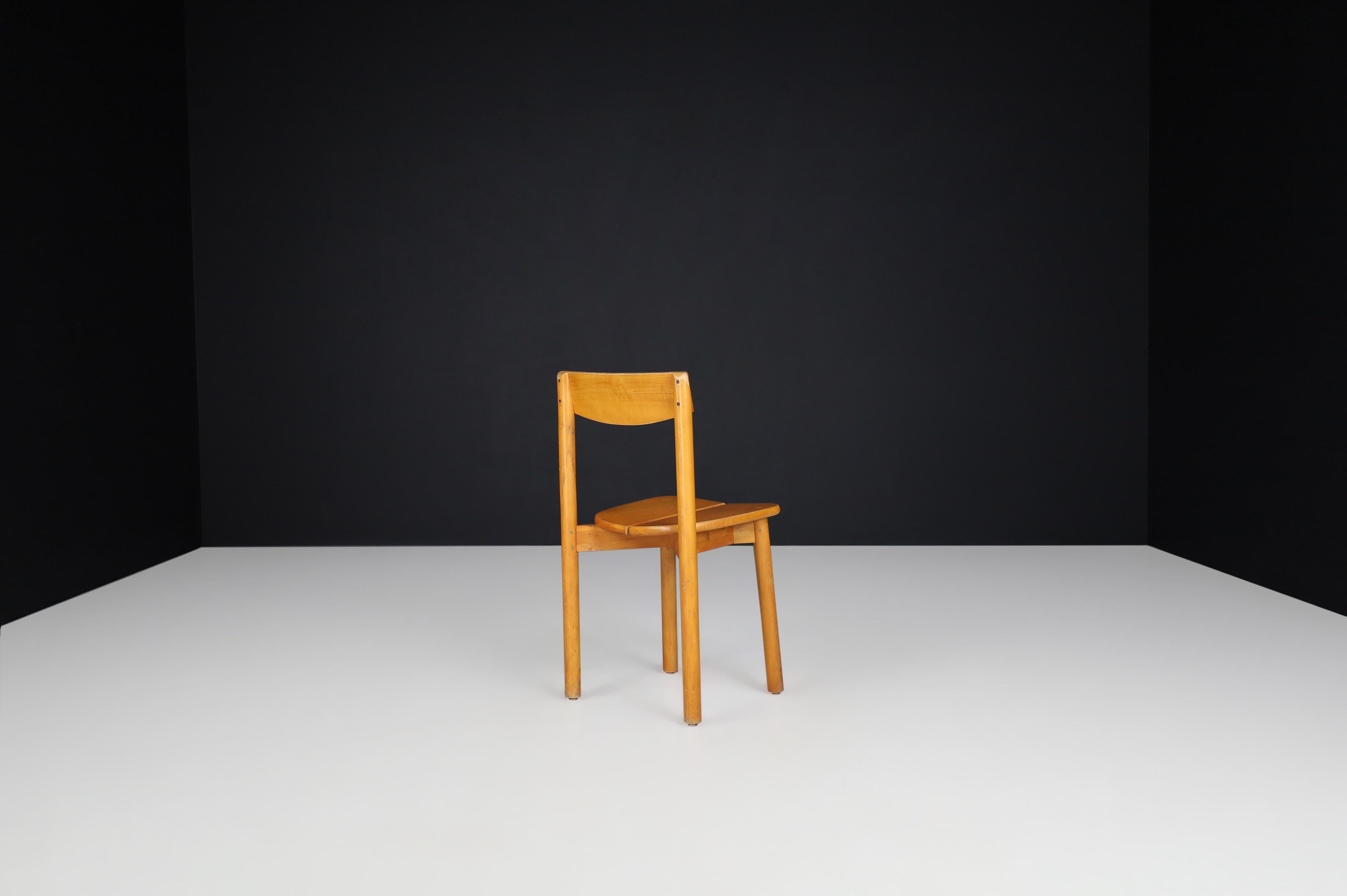 Pierre Gautier Solid Chairs in Blond Beech, France, 1960s For Sale 5