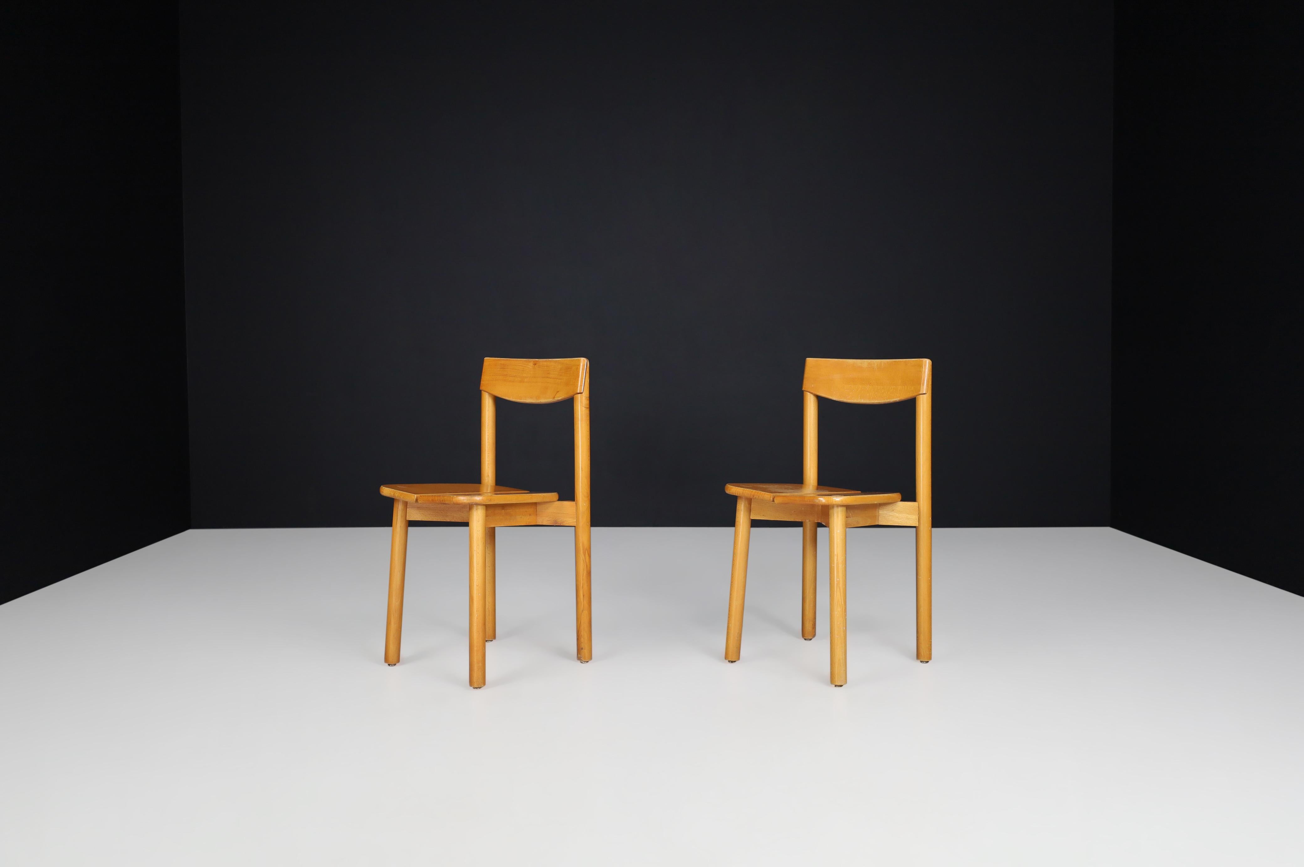 French Pierre Gautier Solid Chairs in Blond Beech, France, 1960s For Sale